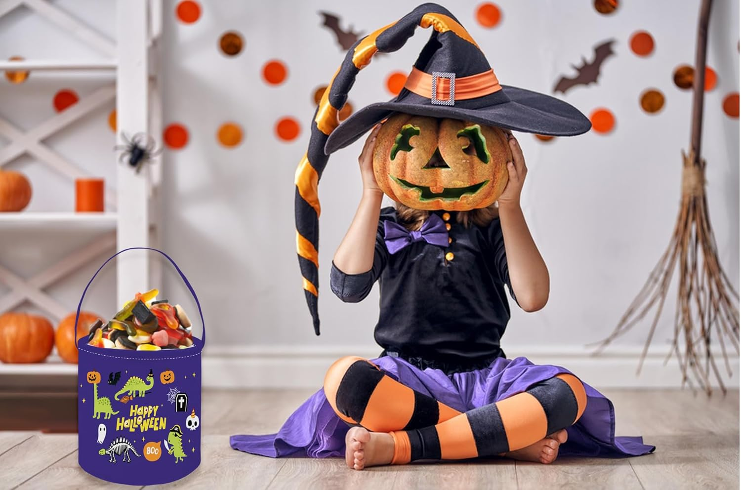 ESSME Halloween Bucket, Trick or Treat Buckets for Halloweens Party Supplies, Candy Buckets, Kids Bucket for Girls and Boys.(Halloween Dinosaurs) - Ghost image number 2