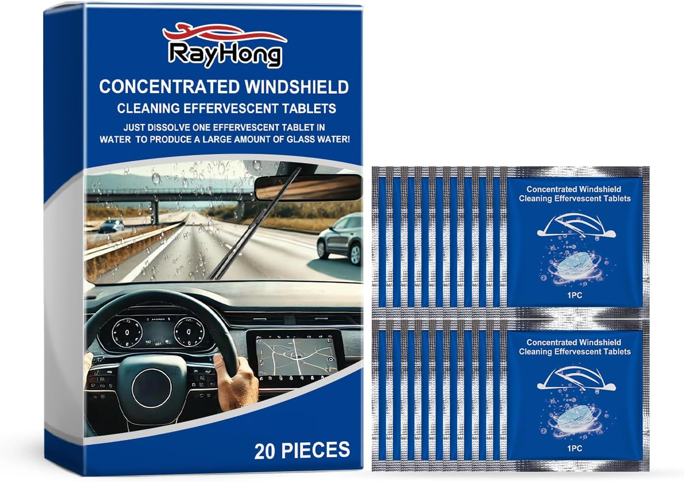 Windshield Cleaning Tablets, 20 Pack, Concentrated Effervescent Glass Cleaner with Anti-Fog Effect image number 3