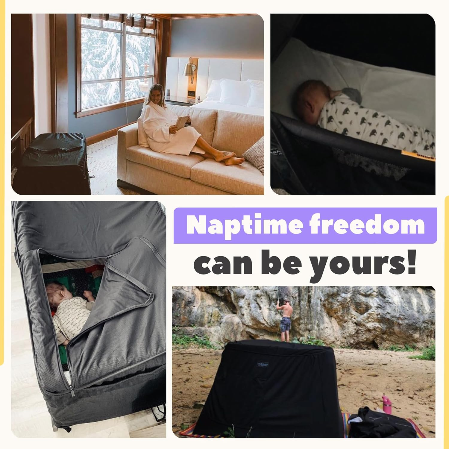Snoozeshade Travel Cot Blackout Cover & Sleep Canopy, Breathable Mesh Sleep Shade for Travel Cots, Blocks 94% of Light, Protects against Insects & Light Wind, INPAA Approved image number 2