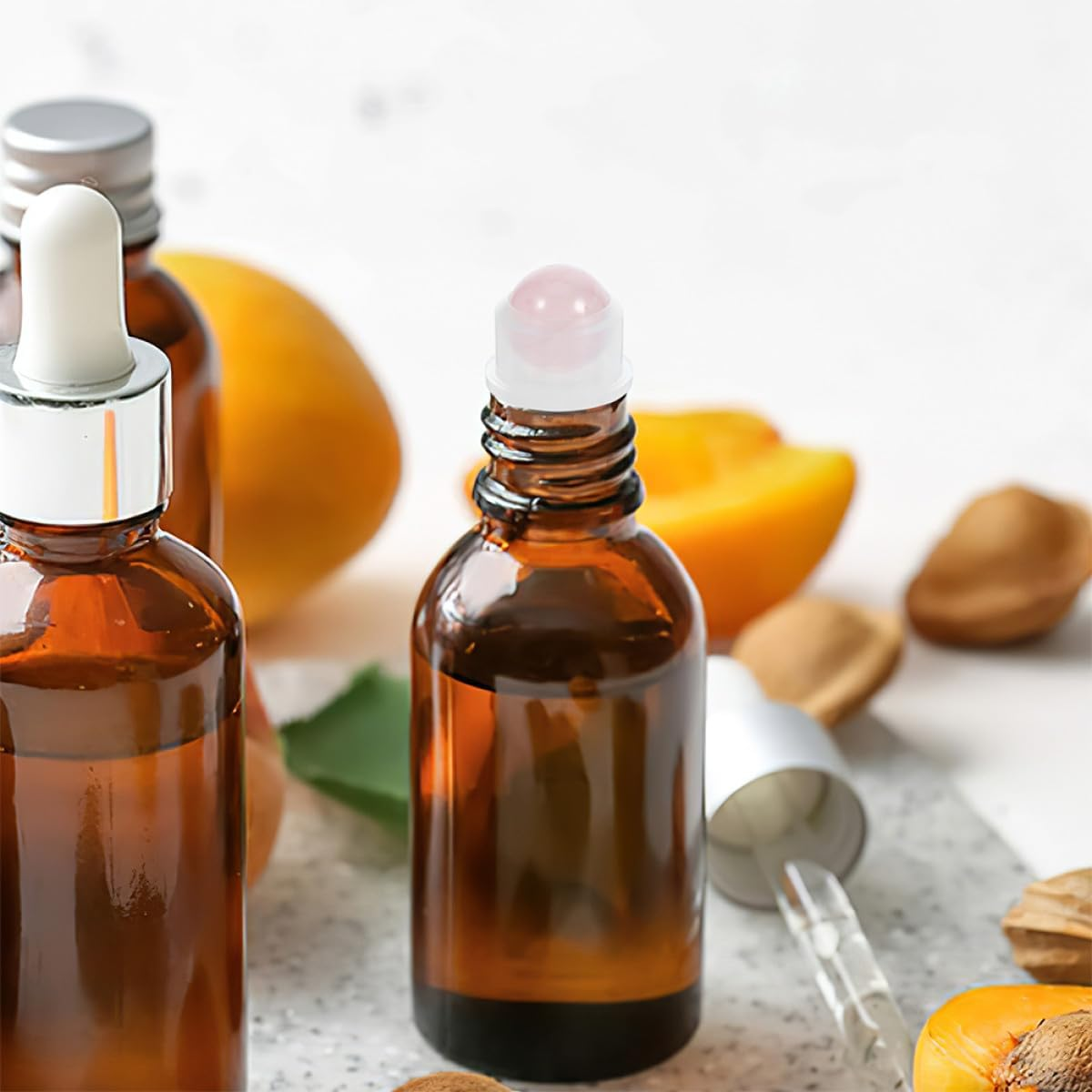 GRADENEVE 4Pcs 10Ml Essential Oil Roller Ball Bottles Accessories Natural Rose Quartz Gemstone Heads, 16Mm Neck Stainless Steel Insert for Aromatherapy and Diffuser Use image number 6