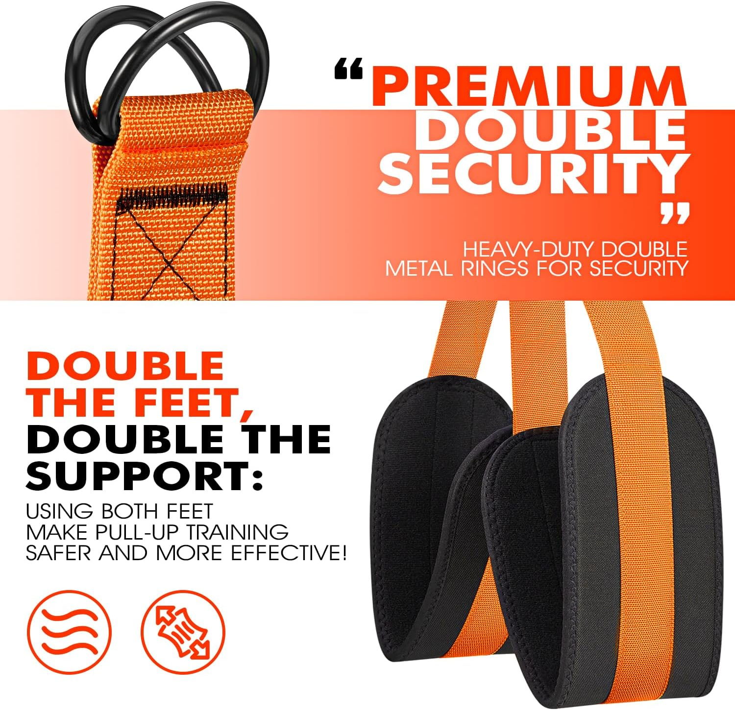 Pull up Assistance Bands, Heavy Duty Resistance Band for Pull up Bar, Adjustable Weight/Size with Fabric Feet/Knee Rest, Bands for Pull up Assist for Strength Training, Patented Pull up Assist Band - 1-Orange image number 2