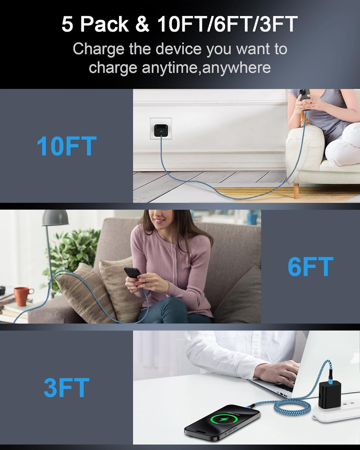 USB C to USB C Cord, 2Pack/3Ft Android Braided for Iphone Charger Cable, Fast Charging Power Wire for Iphone 17 16 Pro Max 15 Plus, Galaxy S25 S24 Ultra A15 A25 A35 Google Pixel 10 Pro XL Fold 8 8A image number 5