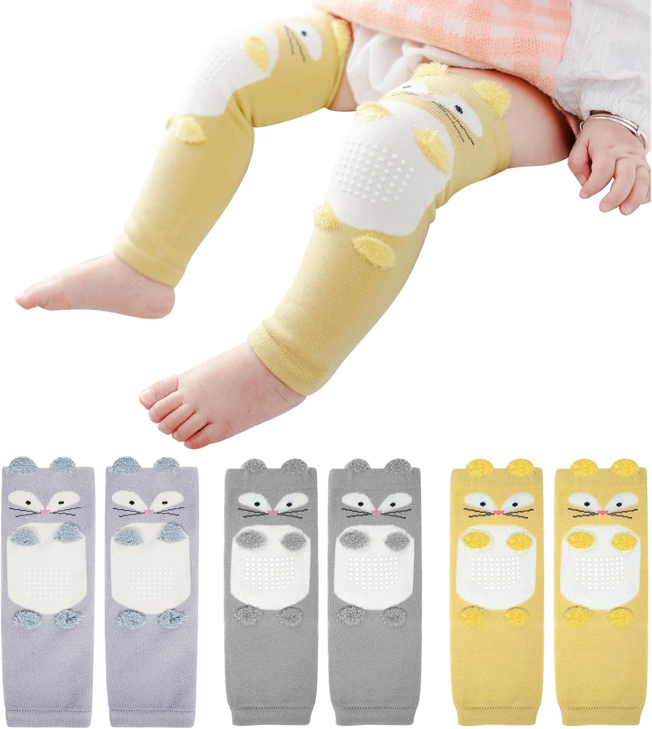 XEPST Pack of 3 Toddler Baby Leg Warmers, Cute Animal Pattern Leg Warmers, Knee Socks, Baby Knee Pads, Leg Sleeves Leggings for Baby Children, Toddlers, Girls, Boys, 0-3 Years, One Size