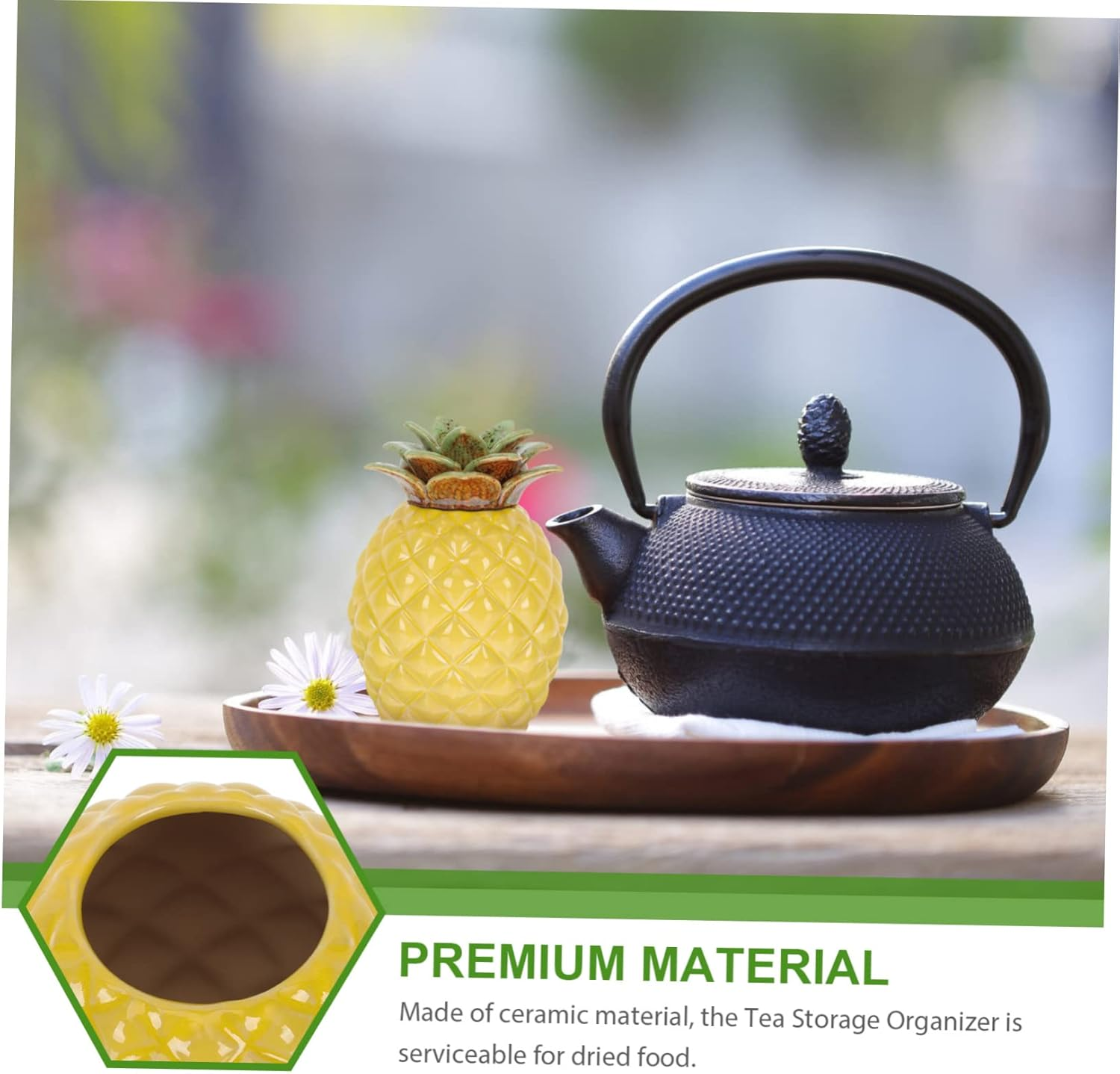 OKUMEYR Ceramic Pineapple Shape Tea Canister Tea Storage Jar Airtight Lid Home Office Decor image number 4