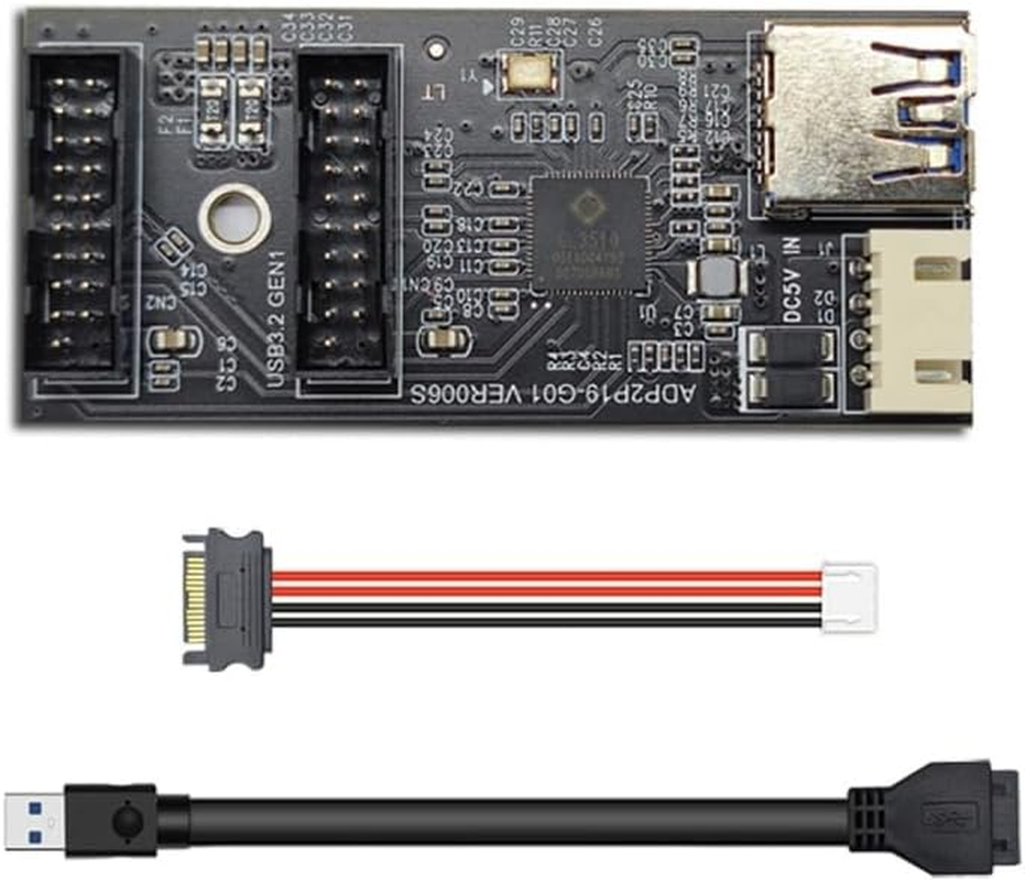 CY Card Single 19/20Pin Header to USB 3.0 19/20Pin Dual Ports Female PCBA Type Adapter Splitter HUB 5Gbps image number 4