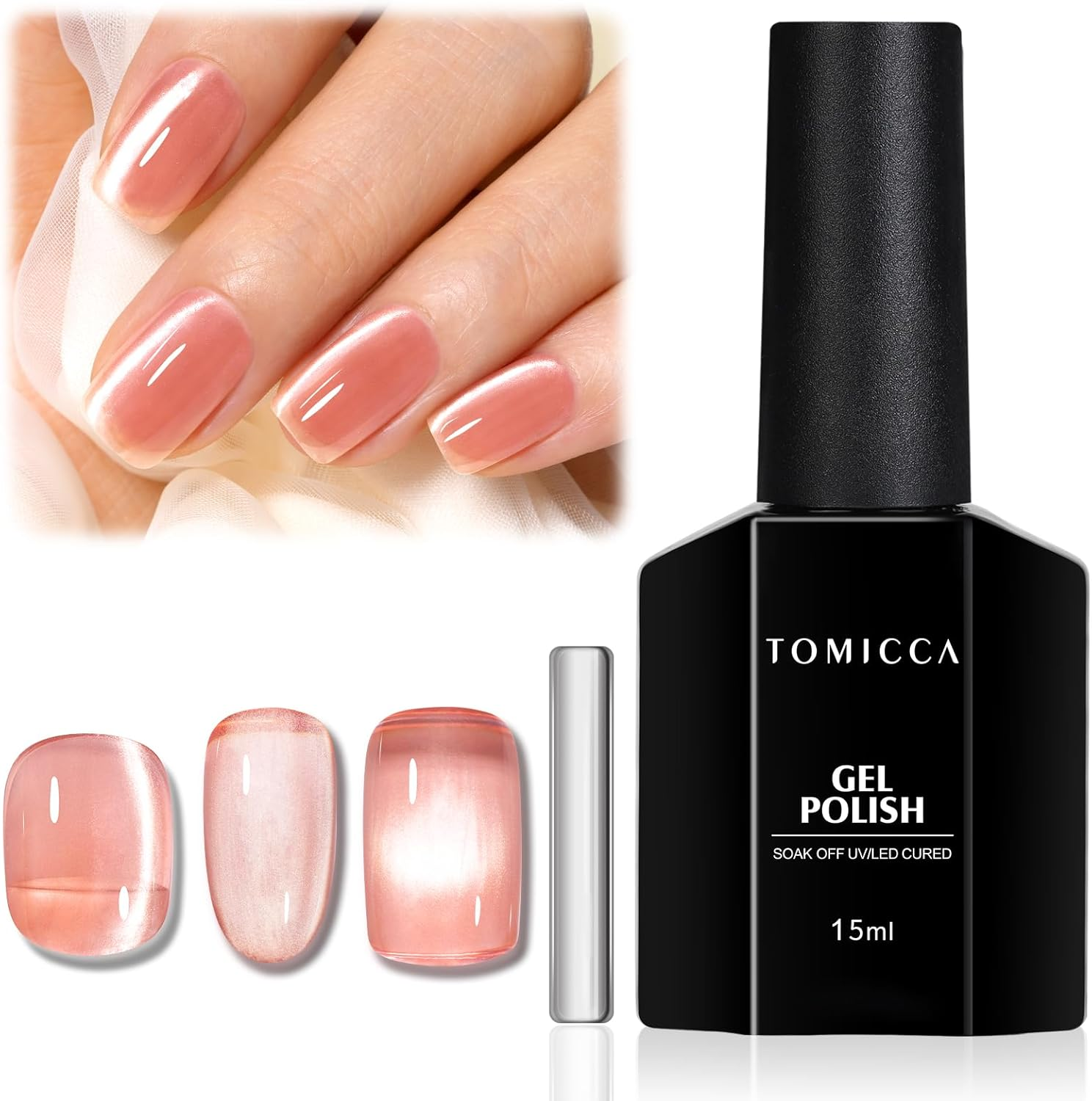 TOMICCA Cat Eye Gel Nail Polish Burgundy Red 15ML Holographic Gel Polish with Magnet Soak off UV LED Nail Lamp Glass Gel Polish for Nail Salon DIY