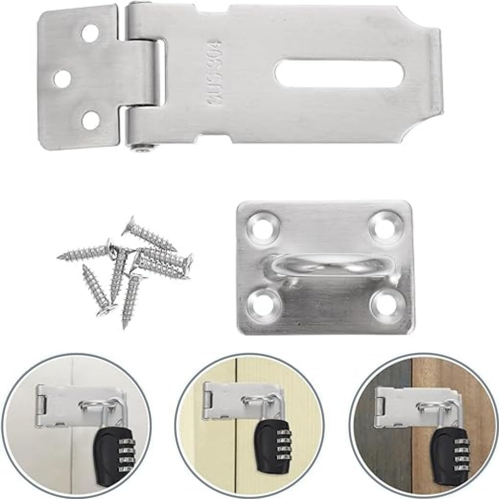 2 Pcs Door Lock Clasp, 3Inch Door Hasp Latch Lock, Stainless Steel Padlock Latch, Door Gate Lock Hasp with Screws for Wooden Case, Drawer, Toolboxes, Cabinet Boxes (Silver)