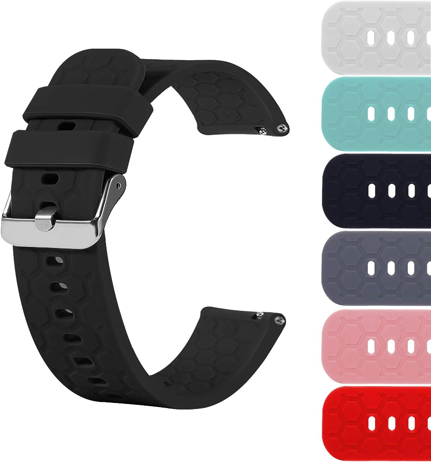 18Mm 19Mm 20Mm 22Mm Width Silicone Quick Release Wristband Replacement Sports Straps Bracelet Watch Band Women Men Strap with Quick Release Pins Intended for Smartwatch (22Mm, Black)