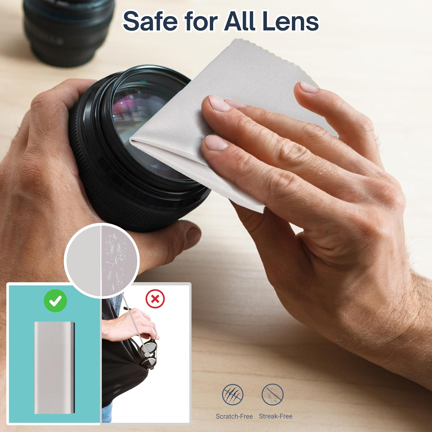 6 Count 200Gsm Extra Thick Lens Cleaning Cloth for Eyeglasses, Lens & Screen, Individually Wrapped Scratch-Free Streak-Free Eye Glasses Cleaning Cloth for Sunglasses, Camera Lens, Iphone Screen