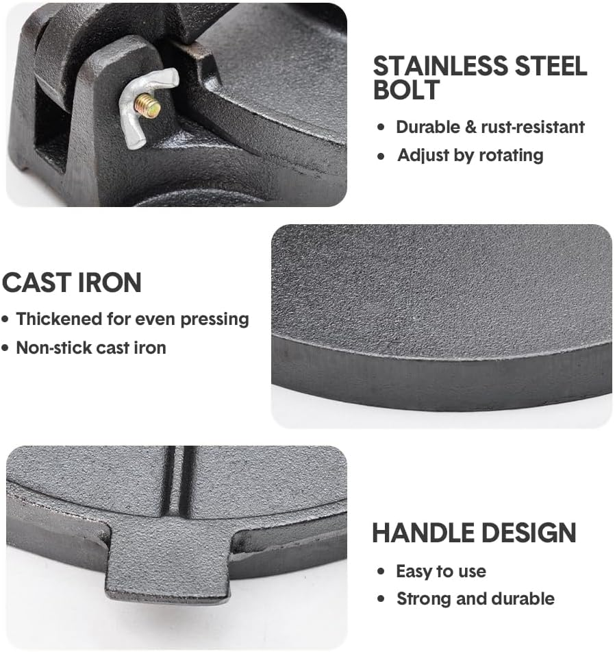 Alston 12 Inch Cast Iron Tortilla Press Heavy Duty Non-Stick Roti Maker Masa Flour Tortillas Dough Presser for Homemade Flatbreads Quesadilla Rotis Empanadas image number 5
