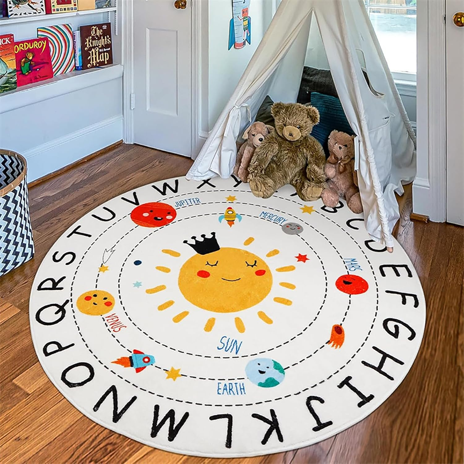 Kid'S Velvet round Rug Soft Floor Playmat for Baby, Cartoon Plush Educational Learning Have Fun Area Rug, Multifunctional Study Activity Centerpiece Play Mat (Color C, 100 * 100Cm)