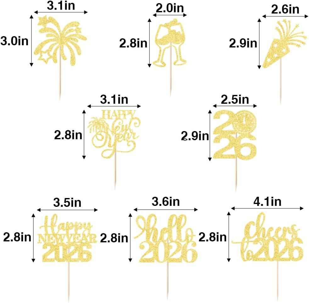 24PCS Happy New Year Cake Toppers,Happy New Year 2025 Party Supplies,Eve Cake Topper Decorations,Star New Year Cake Toppers,For New Year'S Eve Holidays Party Decorations