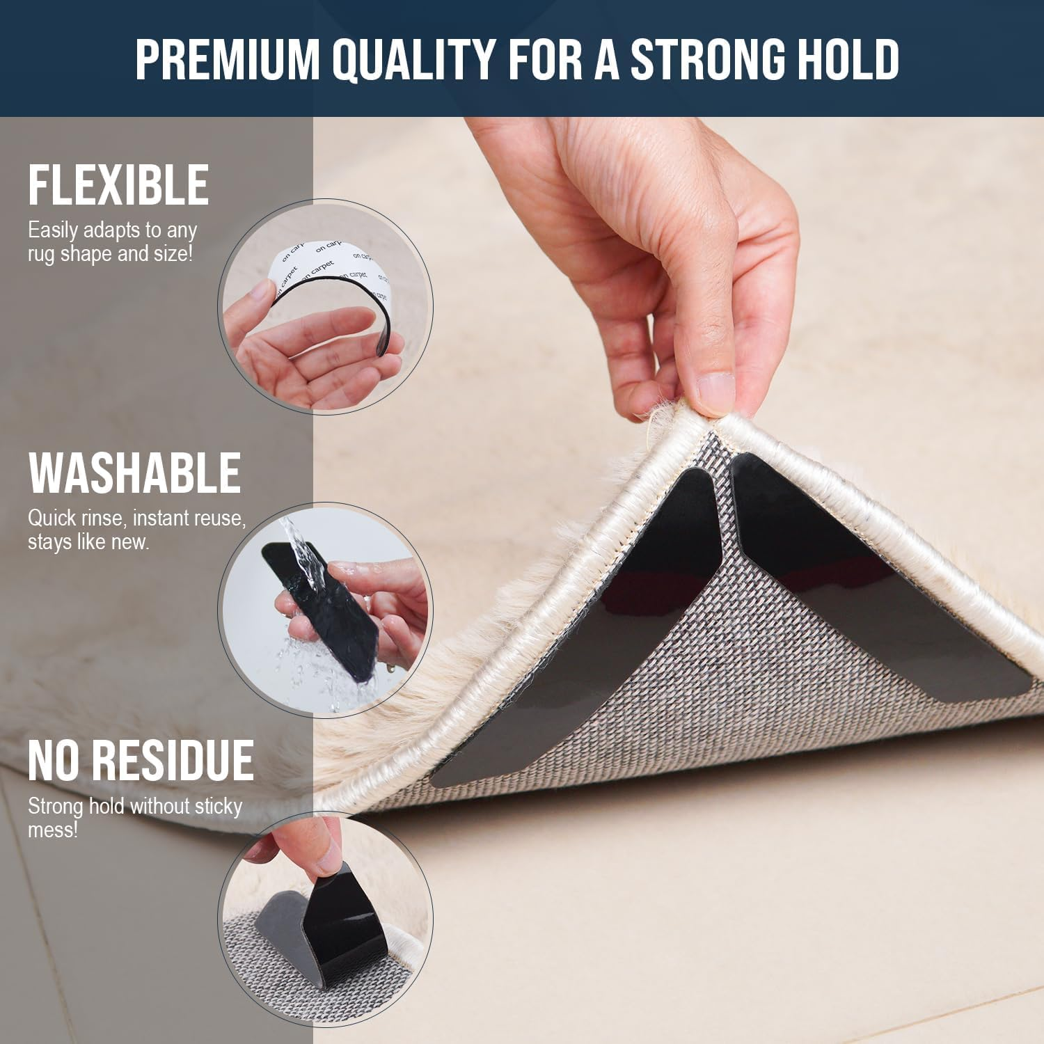 Rug Gripper 30 Pcs - Washable & Reusable Rug Grippers for Laminate - Hardwood Floor - Suitable Carpet Grippers for Marble, Wooden Floors & for All Types & Sizes of Rugs