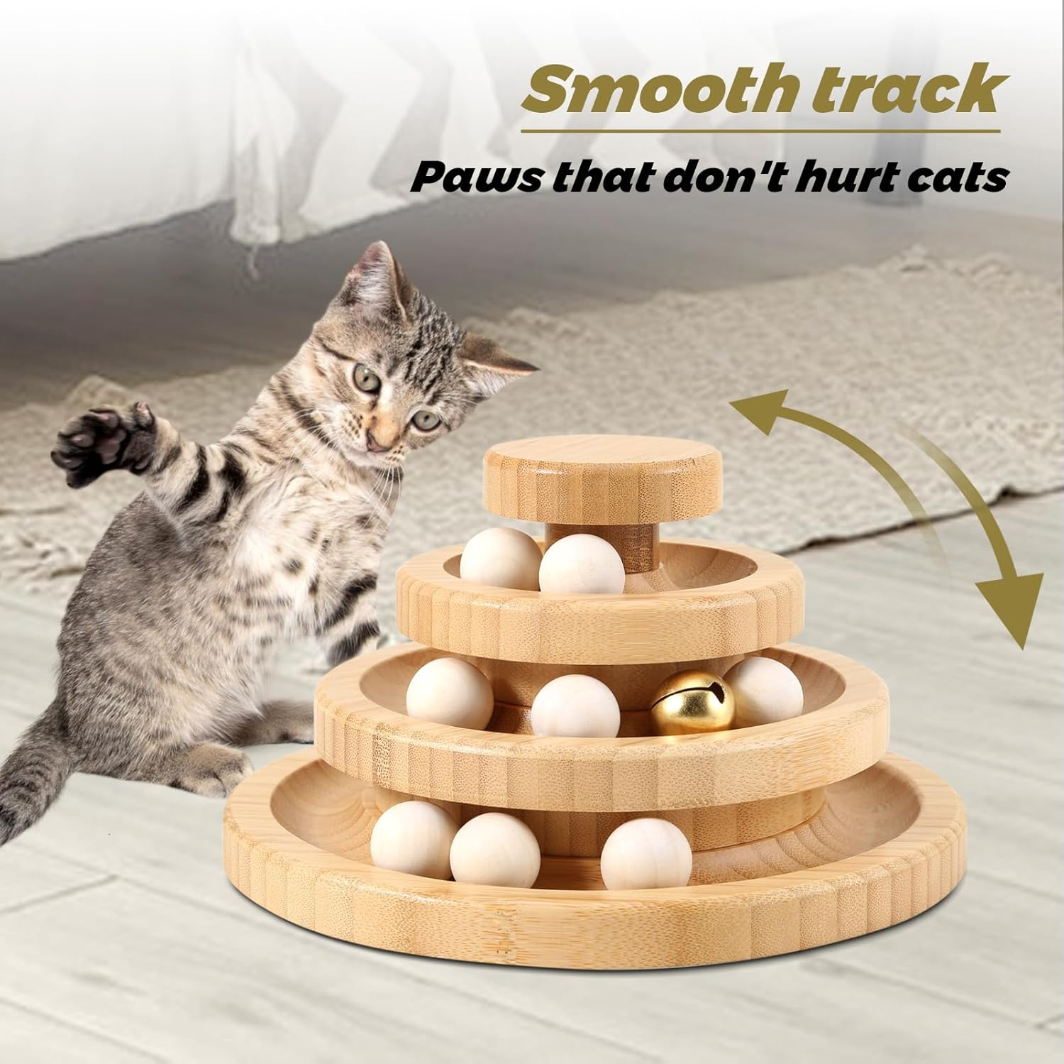 LUPAPA Cat Toys for Indoor Cats，With 9 Cat Toy Ball Interactive Wooden Cat Toy，Funny Roller Cat Tower Toys