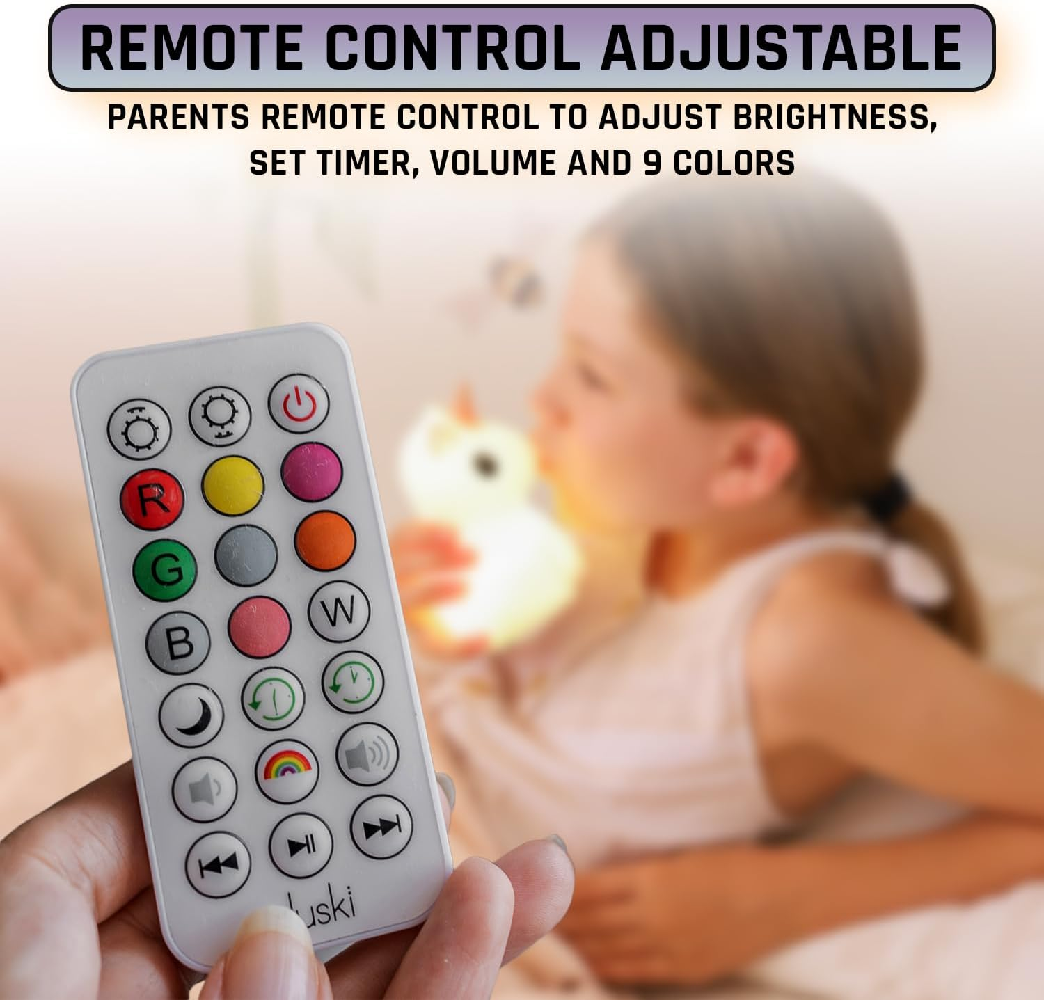 DUSKI Silicone Night Light with Bluetooth Speaker, 7 Color Changing Dream Guardian Kids Night Lights for Bedroom, Remote Controlled Rechargeable and Portable Lamp (Unicorn) image number 4