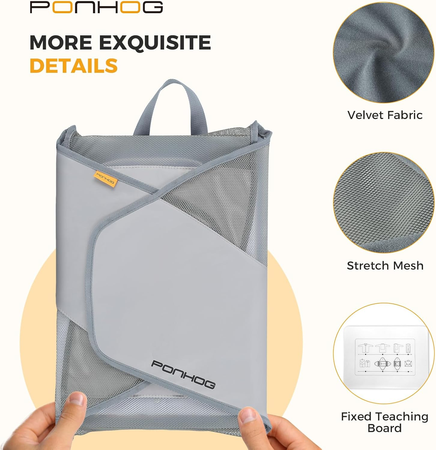 Ponhog Garment Folder - Original Garment Packing Folder Premium Travel Garment Bag Foldable Clothes Shirt Bags Luggage Accessory with Wrinkle-Free Folding Board and Compression Wings Grey, Grey, 1 PCS