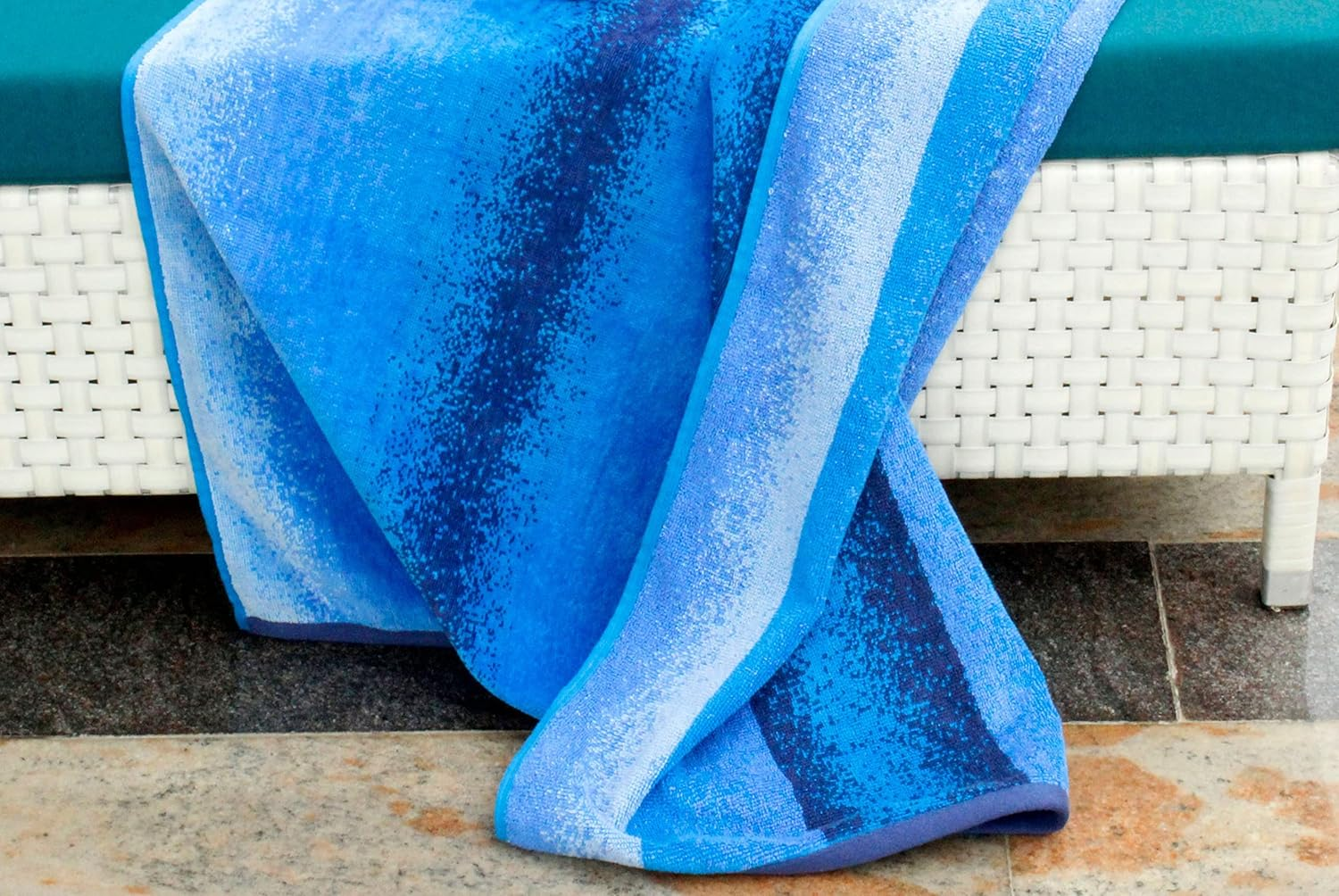 COTTON CRAFT Ombre Stripe Extra Wide Beach Towel for Two - 58X68 - Pure Cotton - Double Woven Jacquard Thick Plush Super Soft Luxurious Velour Pile - Pool Picnic Bath - 450 GSM - Blue image number 2