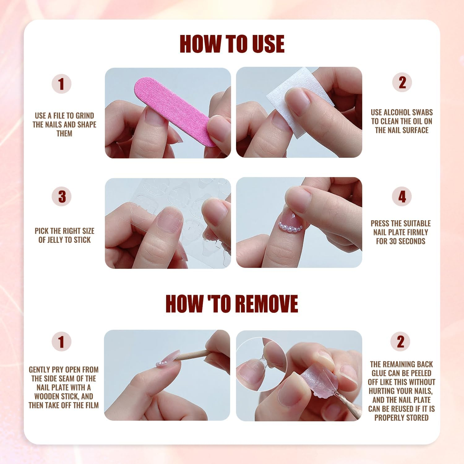 Almond Press on Nails Coffin Shape &ndash; 3D Floral Design with Rhinestones, Long French Tip Acrylic False Nails, Handmade Elegant Fake Nails for Women, Nail Art Accessories image number 6