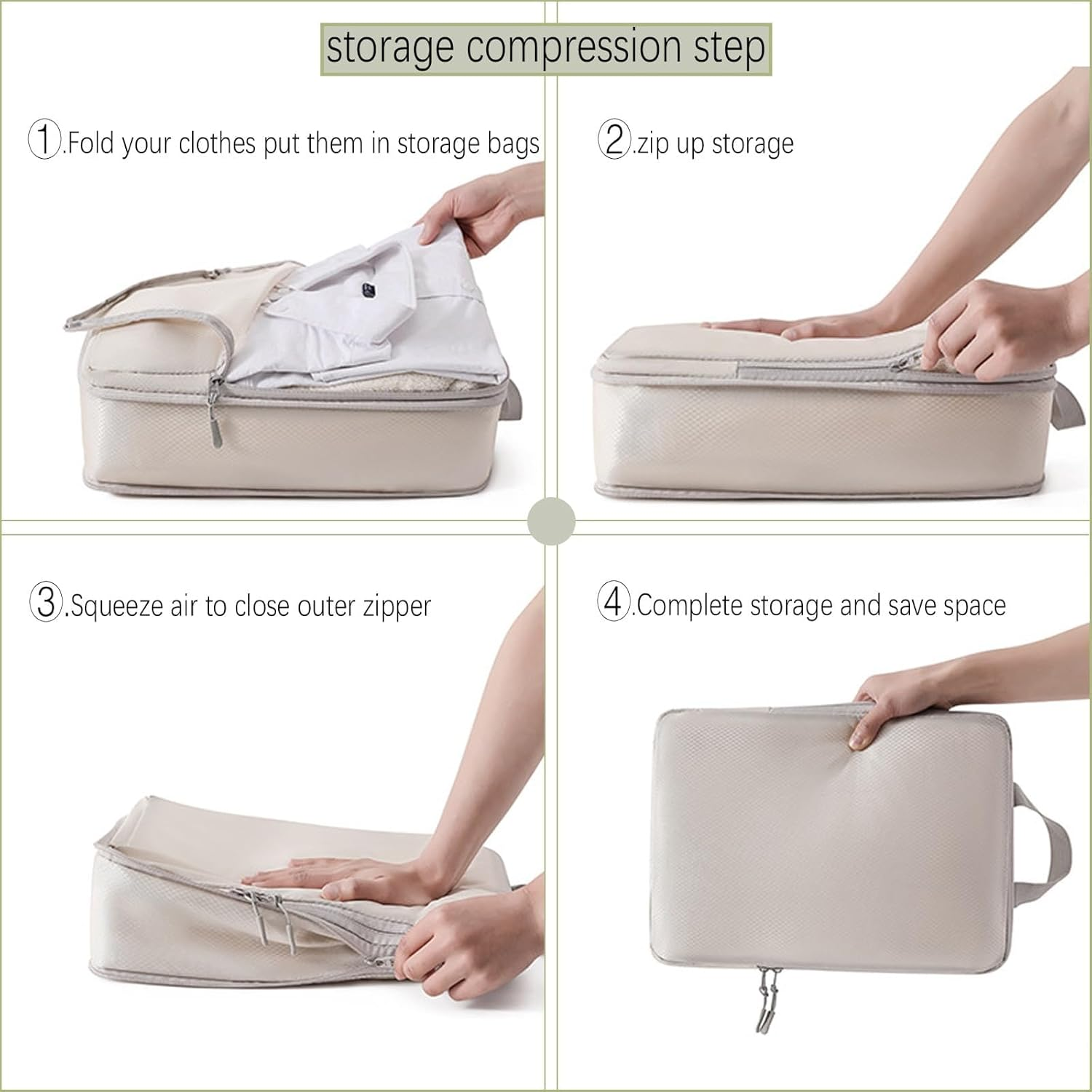 Ottsas Compression Packing Cubes 8 Set Travel Luggage Packing Organizers Set (Ivory, Compression Packing Cubes) image number 6