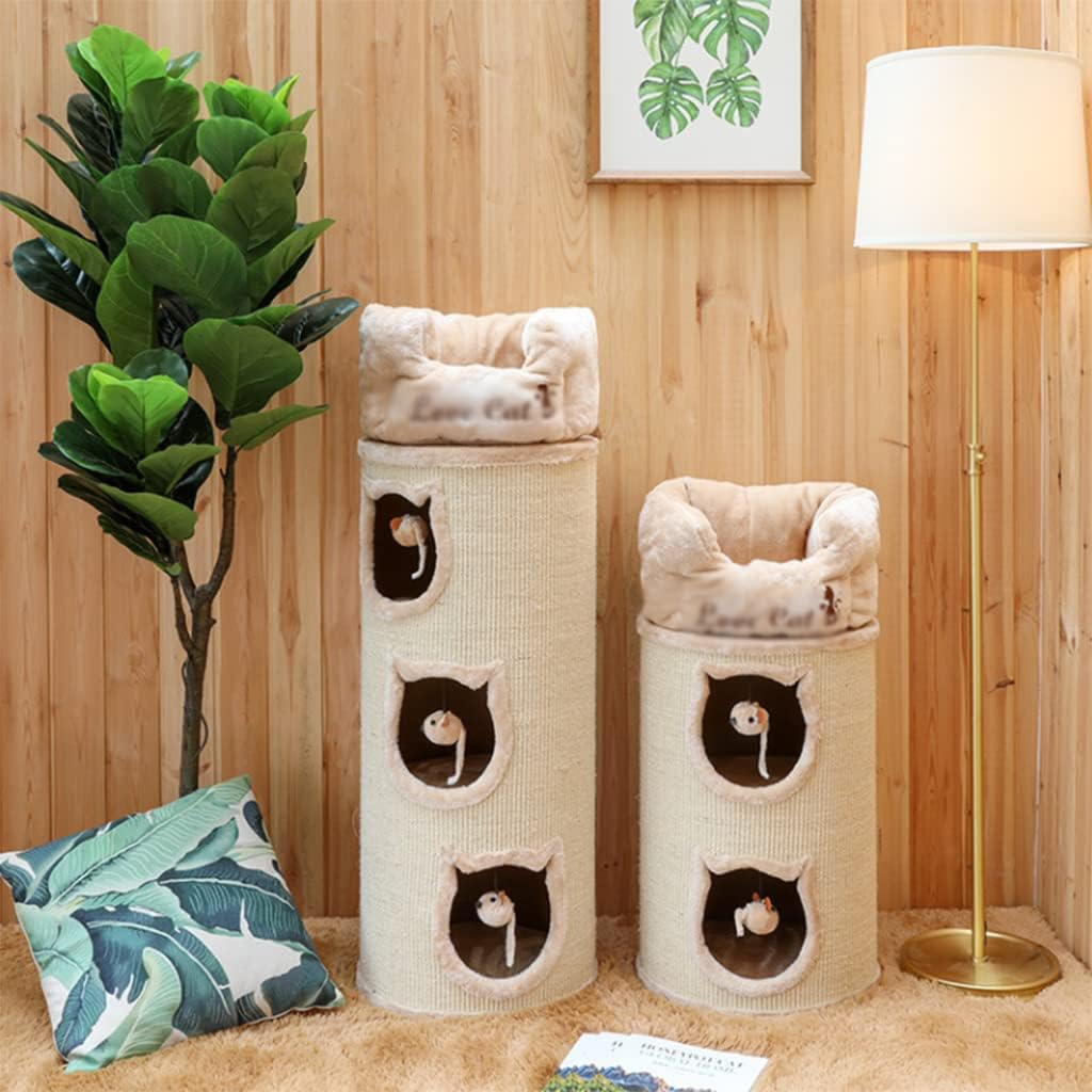 Beige Cat Tree Sisal Barrel for Indoor Cats, Removable and Washable Cushion on Top, Cat Activity Tower Cozy Rest Area