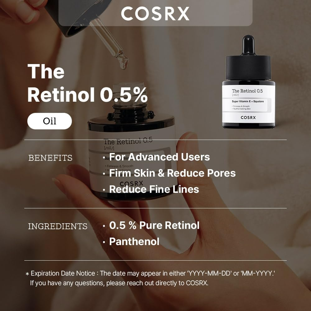 COSRX Retinol 0.5 Oil, Anti-Aging Serum with 0.5% Retinoid Treatment for Face, Reduce Wrinkles, Fine Lines, and Signs of Aging, Gentle Skin Care for Day and Night, Not Tested on Animals, No Parabens image number 1