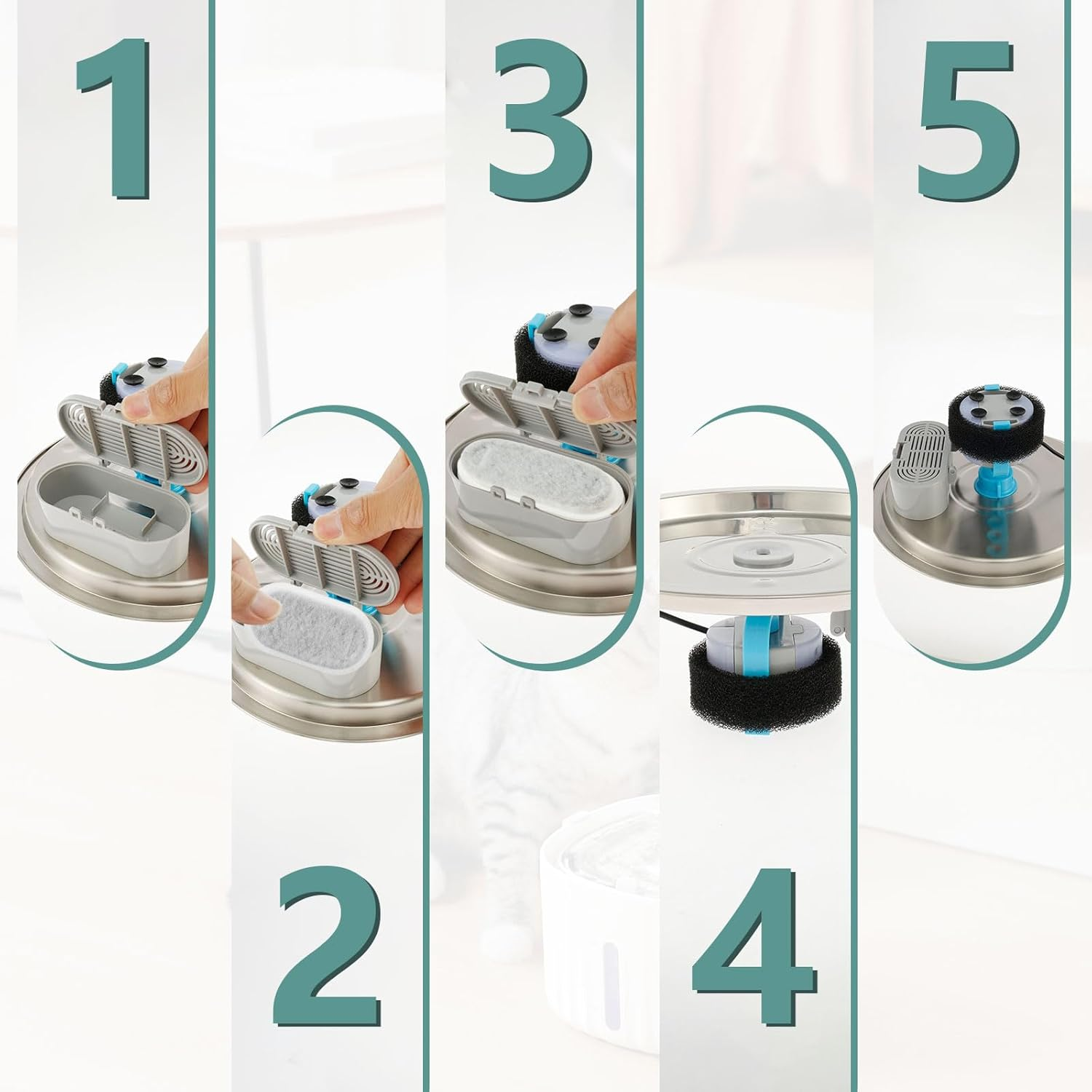 ZFLYCANP 32 Pcs Safe Cat Water Fountain Filters, Easy to Use Cat Fountain Replacement Filters with 16 Sponge for 67Oz 108Oz Stainless Steel Pet Water Dispenser