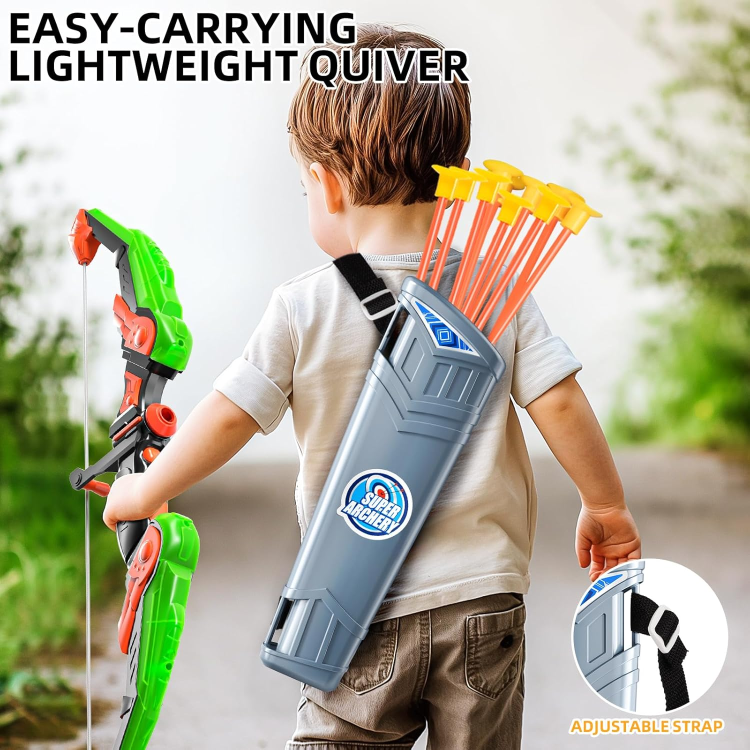 Kids Bow and Arrow Set, LED Light up Archery Toy Set with 10 Suction Cup Arrows,Target & Arrow Quiver, Bow and Arrows Set Toys 3 4 5 6 7 8 9 10 11 12 Year Old Kids Boys Girls (Green) image number 1