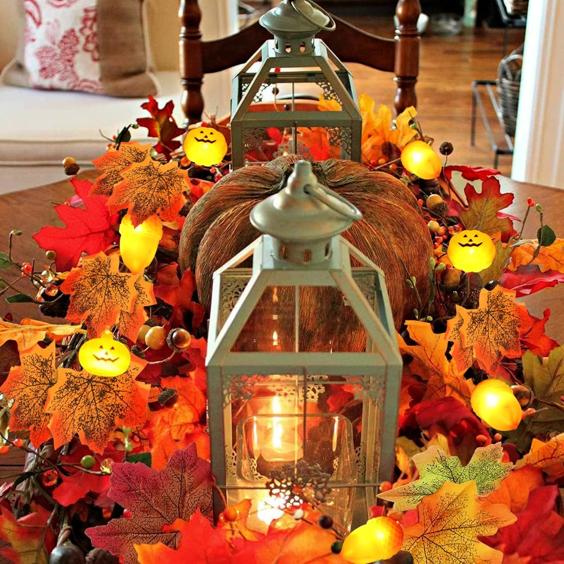 Autumn Fairy Lights, 1.5 M, 10 LED Maple Leaves Acorns Fairy Light, Fairy Lights, Battery for Decorating Windows, Doors, Tables, Autumn Decoration, Thanksgiving, Halloween, Christmas Decoration image number 4