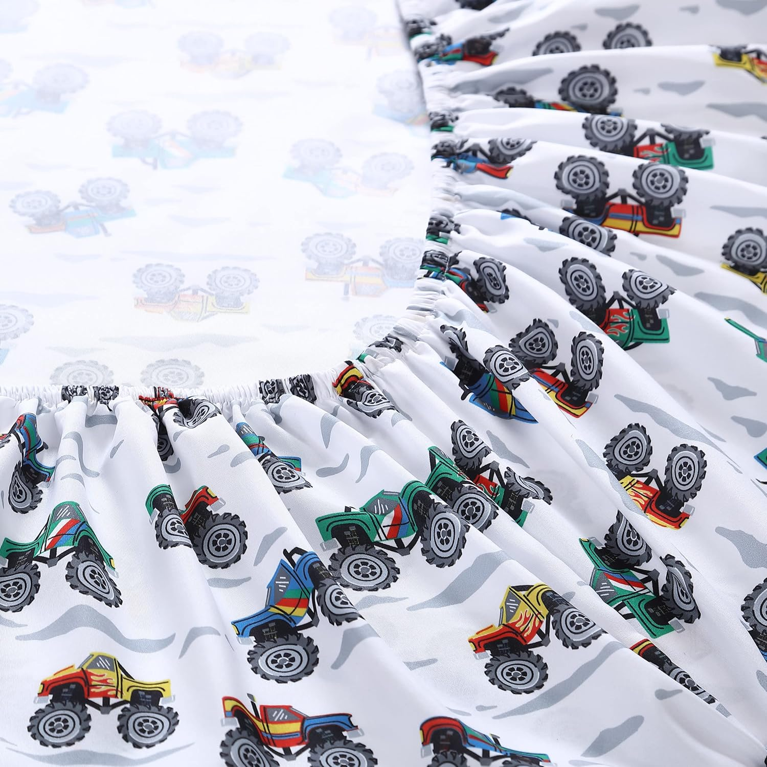 Poppy & Fritz Kids, Queen Sheet Set, Stain Resistant Kids Bedding, Soft & Cozy Toddler Bedding Set (Trucks Grey, Queen) image number 5