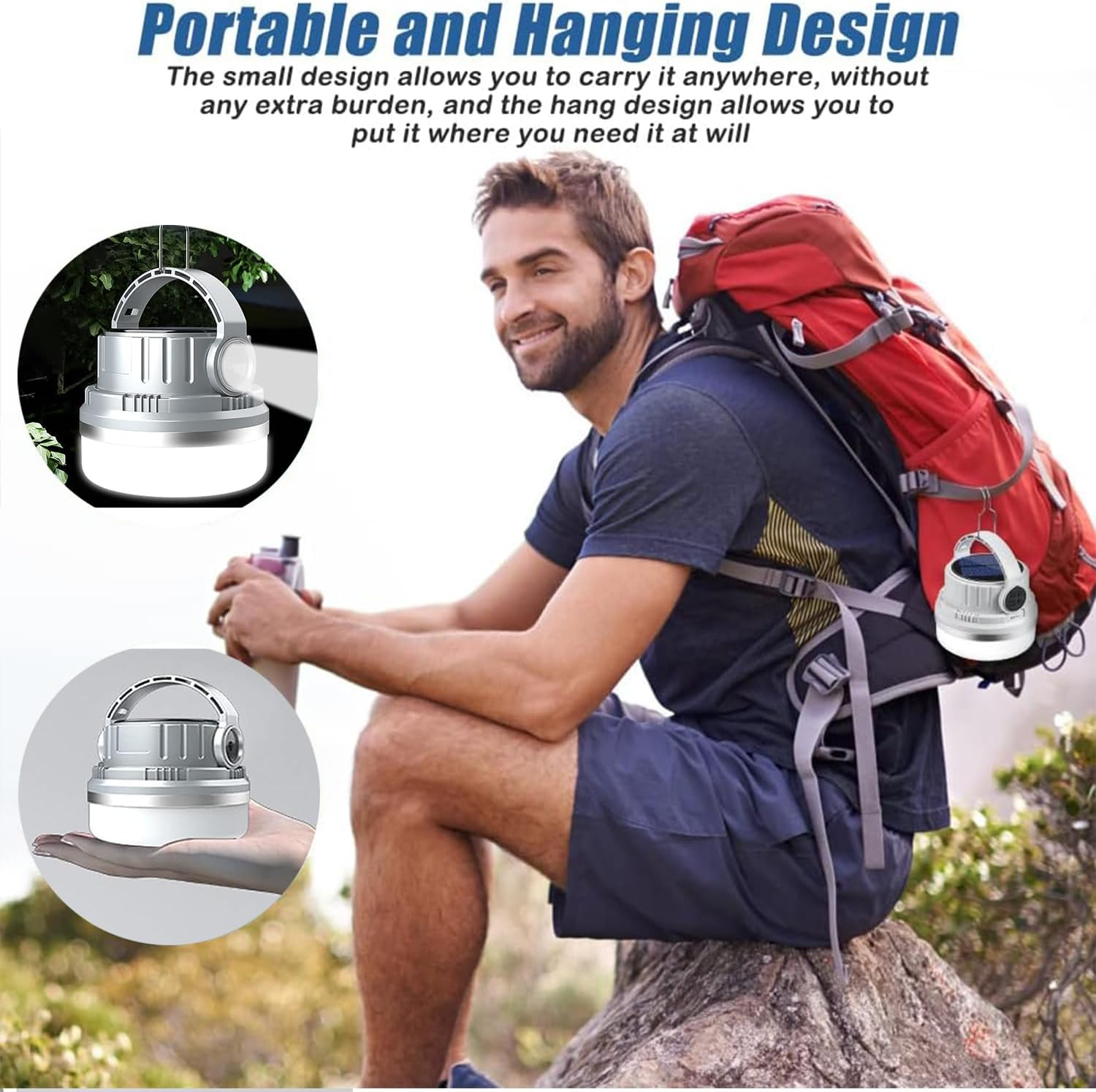 Daybreakaura Solar Camping Lantern, 1800LM USB Rechargeable Solar Camping Light with 6 Modes and 3000Mah 20H～45H Hanging Rechargeable Outdoor Solar Lanterns Ten Light for Power Outages Emergency, Hiking, Power Outages, Hurricane image number 2