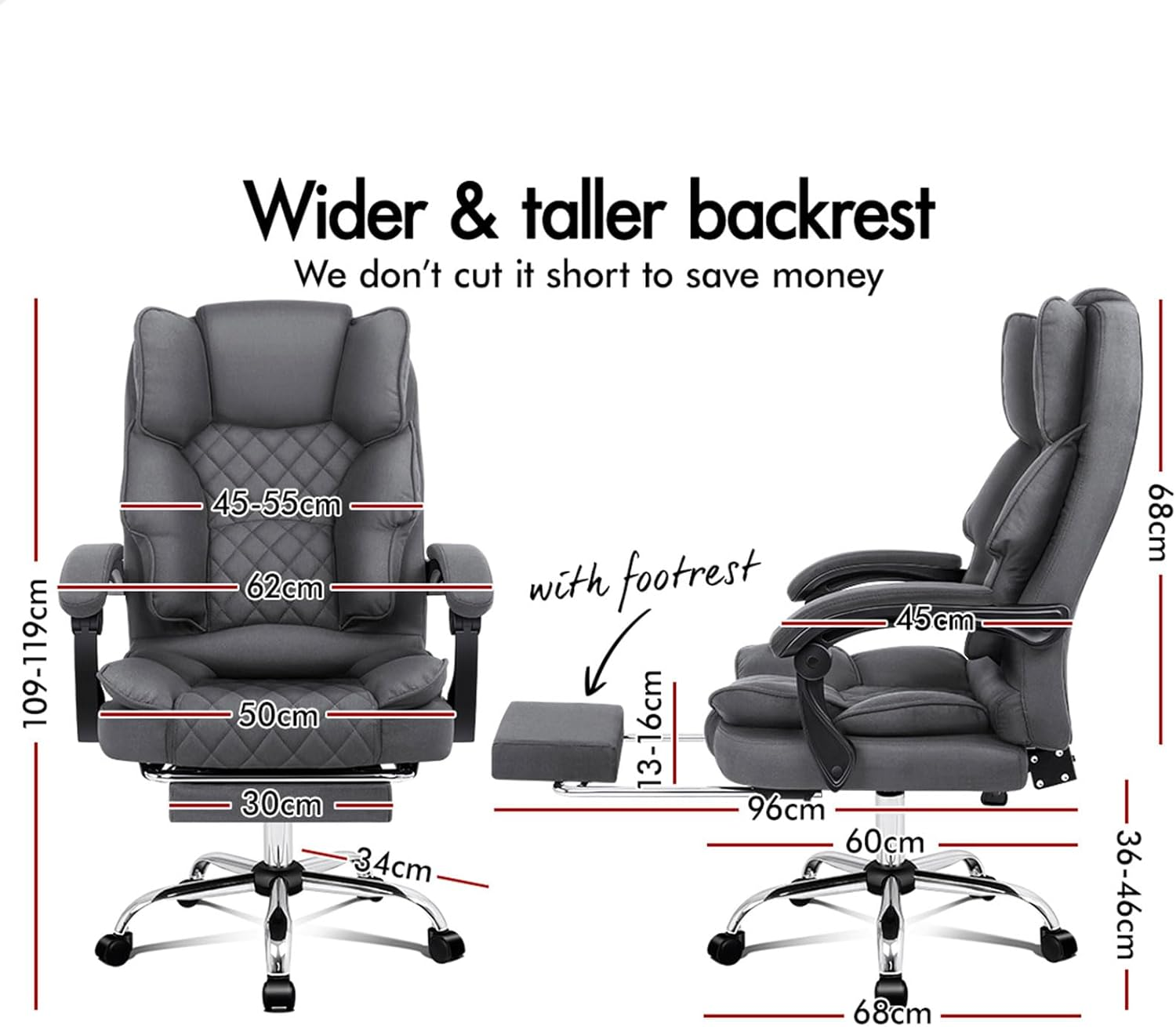 ALFORDSON Ergonomic Office Chair Recline with 8-Point Massage and Heated Seat, Gaming Executive Computer Racer Chair Adjustable Height, Fabric Home Office Chair with High Back Footrest(Fabric Grey) - Fabric Grey image number 3
