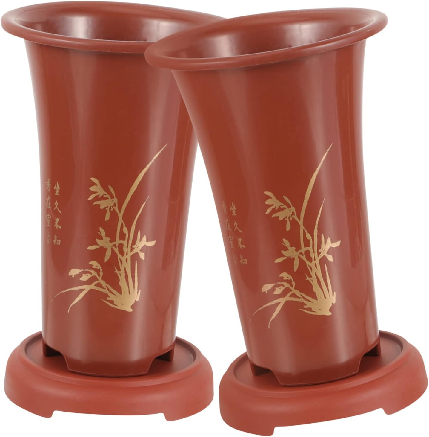 Happyyami Ceramic Orchid Pots Set of 2 with Drainage Trays for Indoor Plants Large Flower Planters for Household Gardening and Orchid Planting