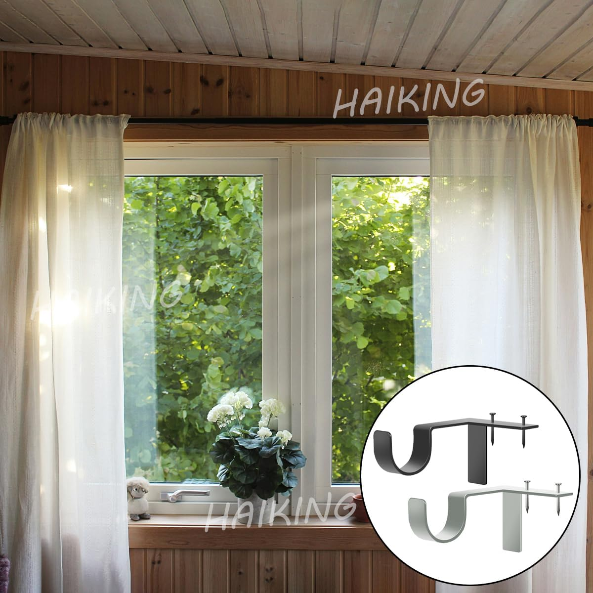 HAIKING Curtain Rod Bracket, 4 PCS Adjustable Curtain Rod Holders for Bedroom Kitchen Window Valance Decoration (Black & Silver) image number 6