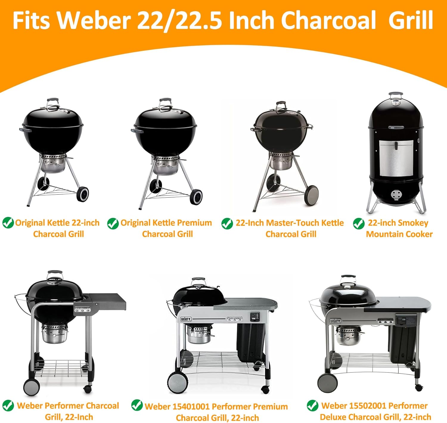 Cooking Grate for Weber 22'' Charcoal Grills, Charcoal Grate Fits Weber 22" Inch Smokey Mountain Cooker Charcoal Smoker Grills, 22" Charcoal Smoker Parts, Replacement for Weber 7436 85041 63014 Parts image number 3