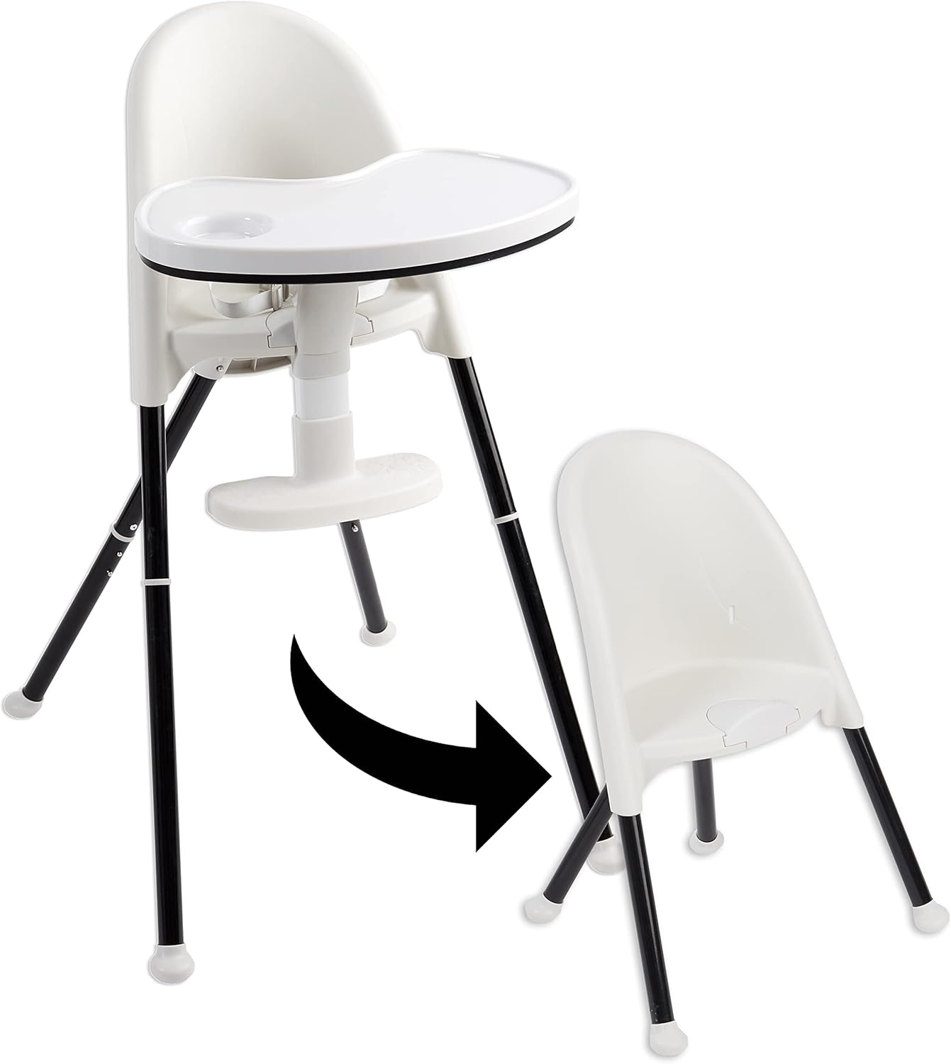 Primo Cozy Tot Deluxe Convertible Folding High Chair & Toddler Chair - Portable Foldable Baby Chair/Toddlers Highchair - Travel Friendly, Removable EZ Clean Tray, Black/White, 22"X21"X33.5"