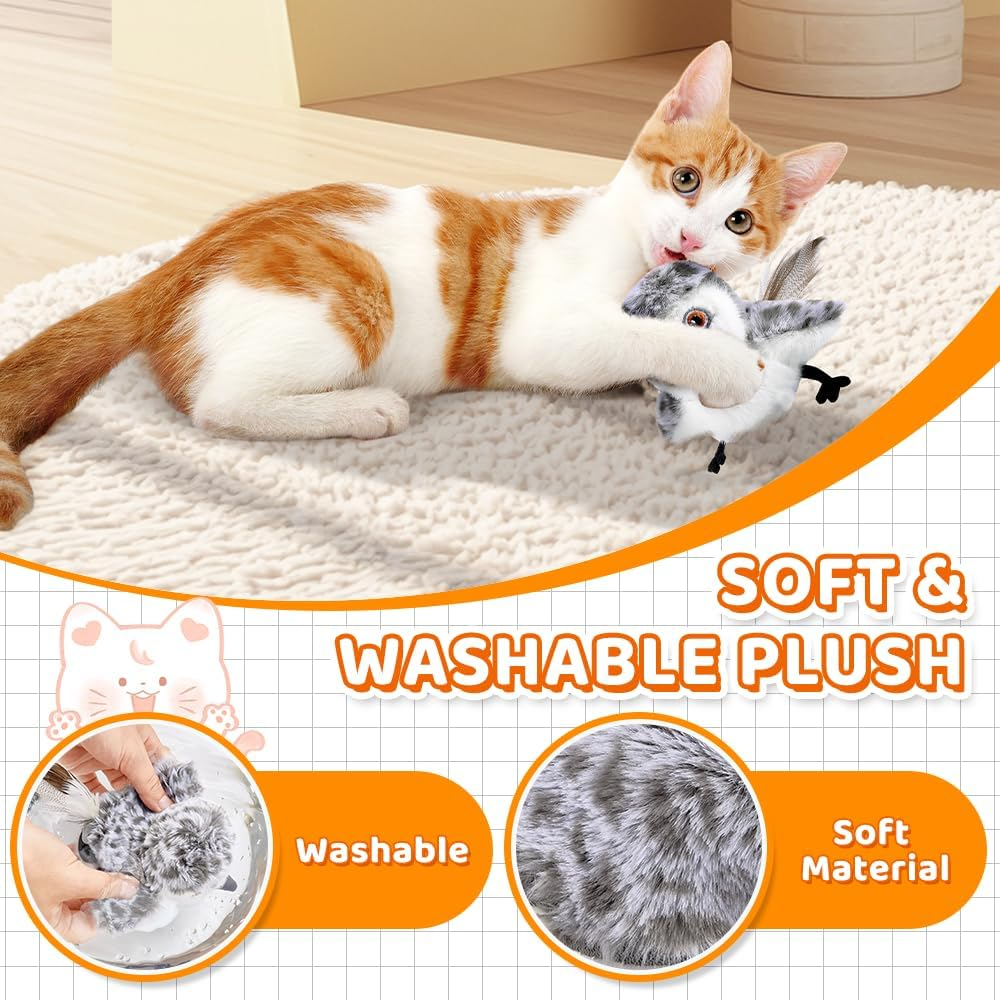 Slowton Cat Toys Rechargeable Interactive - Touch Activated Flapping Bird Catnip Toys with Lifelike Chirping - Plush Bird Toy Indoor Kitten Kitty Exercise image number 5