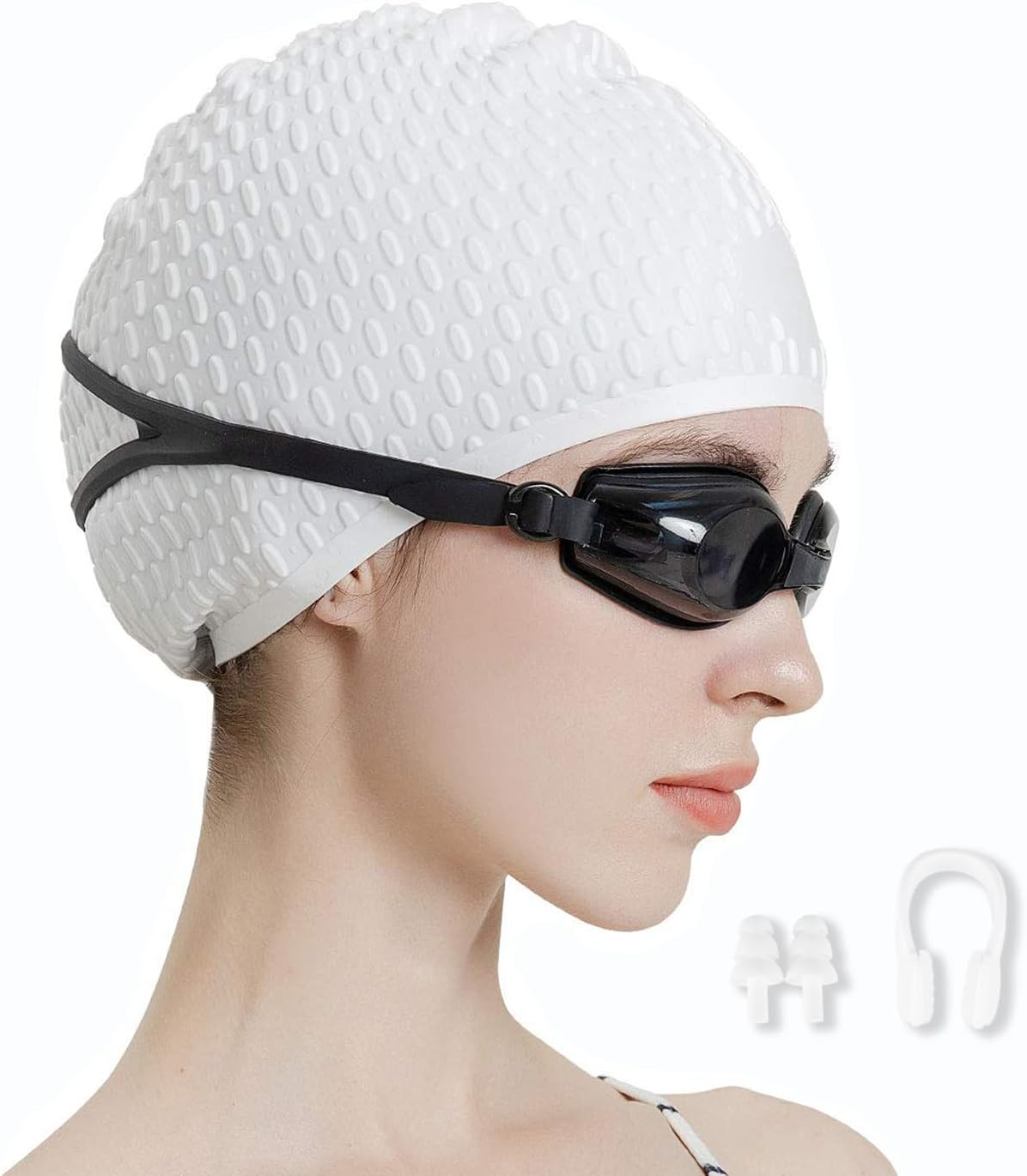 Kvadouly Premium Silicone Swimming Cap - Comfortable Fit for All Hair Types, Includes Ear & Nose Protection image number 1