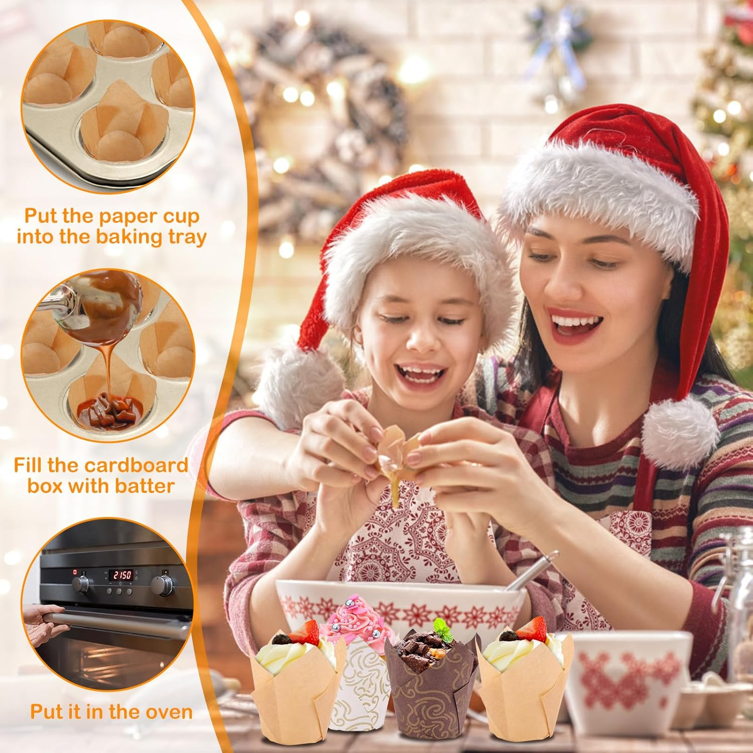 Paper Muffin Liners 300PCS Cupcake Liner Paper Tulip Cupcake Liners Paper Baking Cups Greaseproof Muffin Liners Holders Unbleached Cupcake Liner Bake Choice Nordic Paper for Party Wedding Birthday image number 2