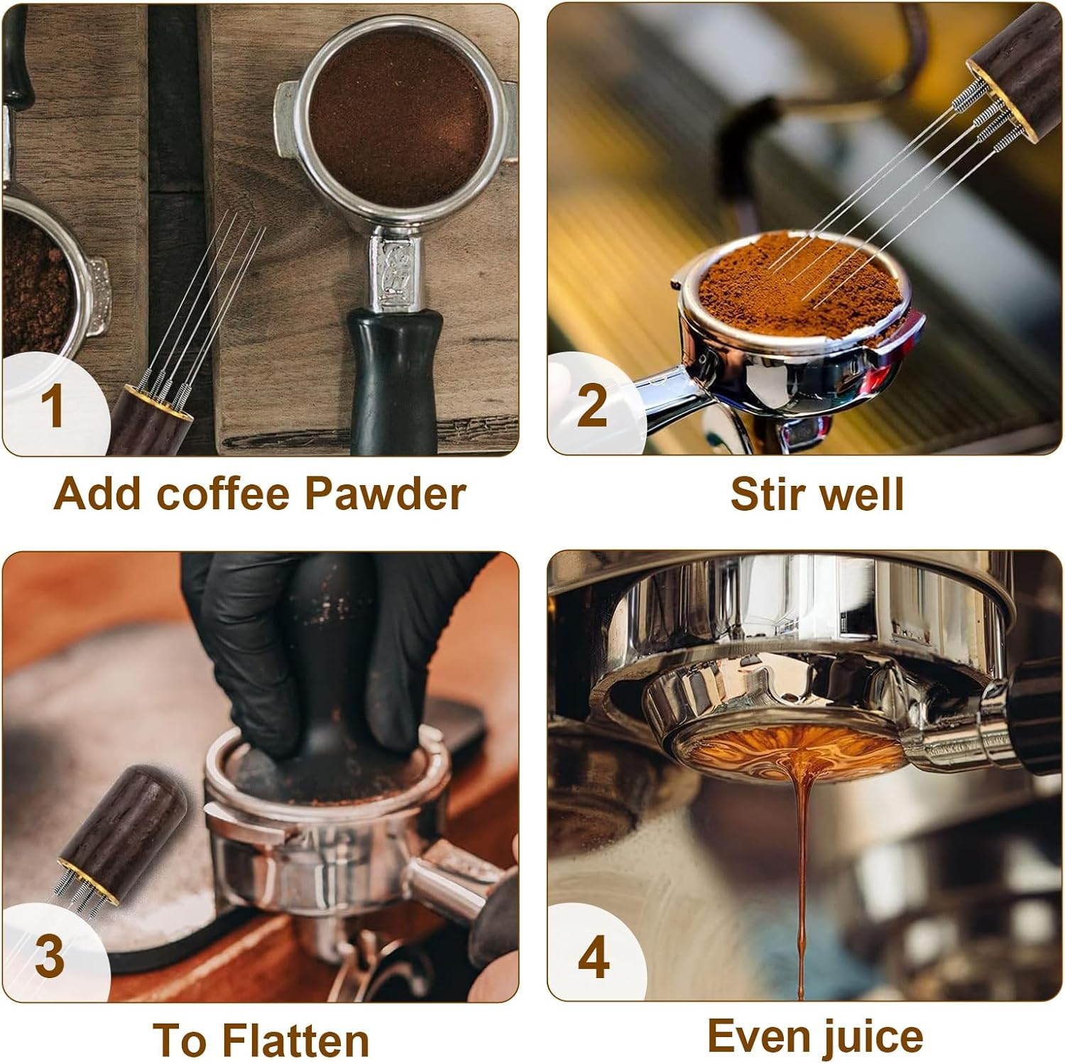 2 Pcs Coffee Distribution Tool &ndash; Espresso Stirrer Tool with 5 Needles (0.3Mm) & Natural Wood Handle, Includes Stand &ndash; WDT Espresso Distributor for Home, Kitchen, Caf&eacute;, Barista(Walnut/Rosewood) image number 5
