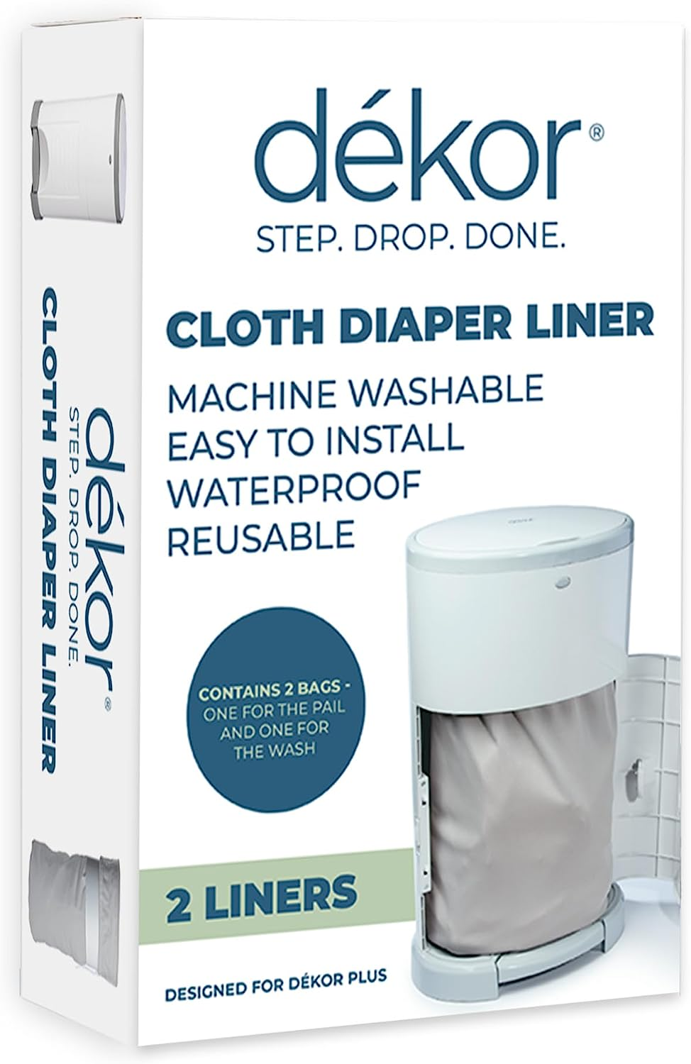 Dekor Cloth Diaper Liner | 2 Count | Gray | Perfect for Cloth Diapers | Just Step &ndash; Drop &ndash; Done | Quick & Easy to Replace | Fits the Dekor plus Hands-Free Diaper Pail | Machine Washable image number 2
