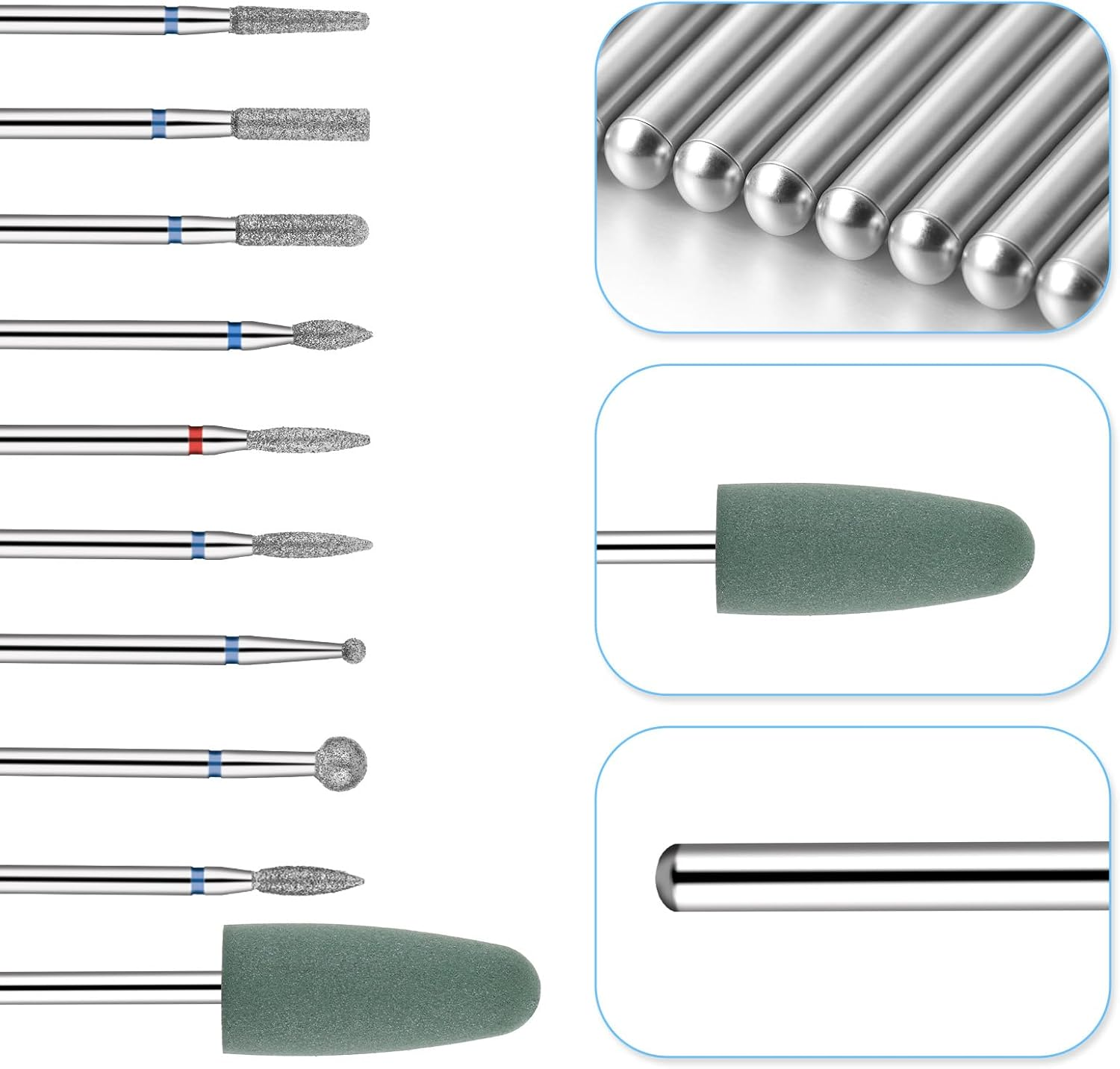 Nail Drill Bit Set, 10 Pcs Russian Manicure Drill Bits Mini Sanding Bands for Nail Drills Diamond Nails Drills Bits Professional Cuticle Removal Bit Rotary Burrs Diamond Manicure Set for Home Salon image number 1