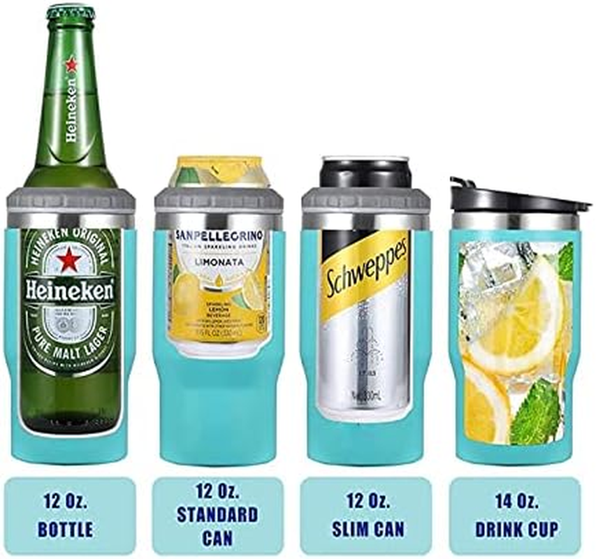Gteller 4 in 1 Stainless Steel Can/Bottle Insulator, 14Oz Two-Way Lids SUS Insulated Can Cooler, Beer Bottle Holder(Black)
