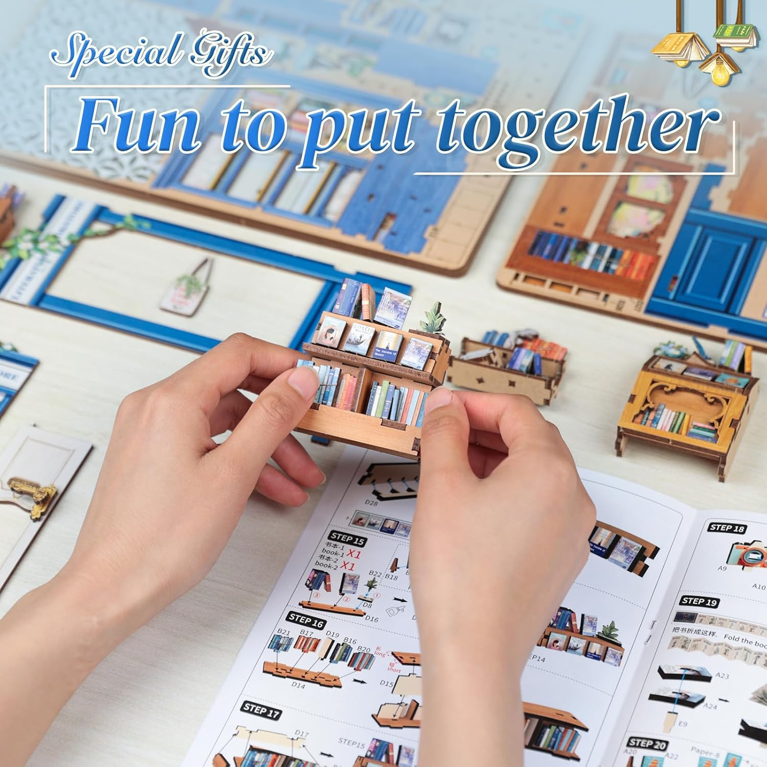 CUTEBEE Book Nook Kit - DIY Miniature House Dollhouse Kit for Adults and Teens, 3D Wooden Puzzle Booknook Build Bookshelf Decor for Family and Friends (Literature Bookstore) image number 2