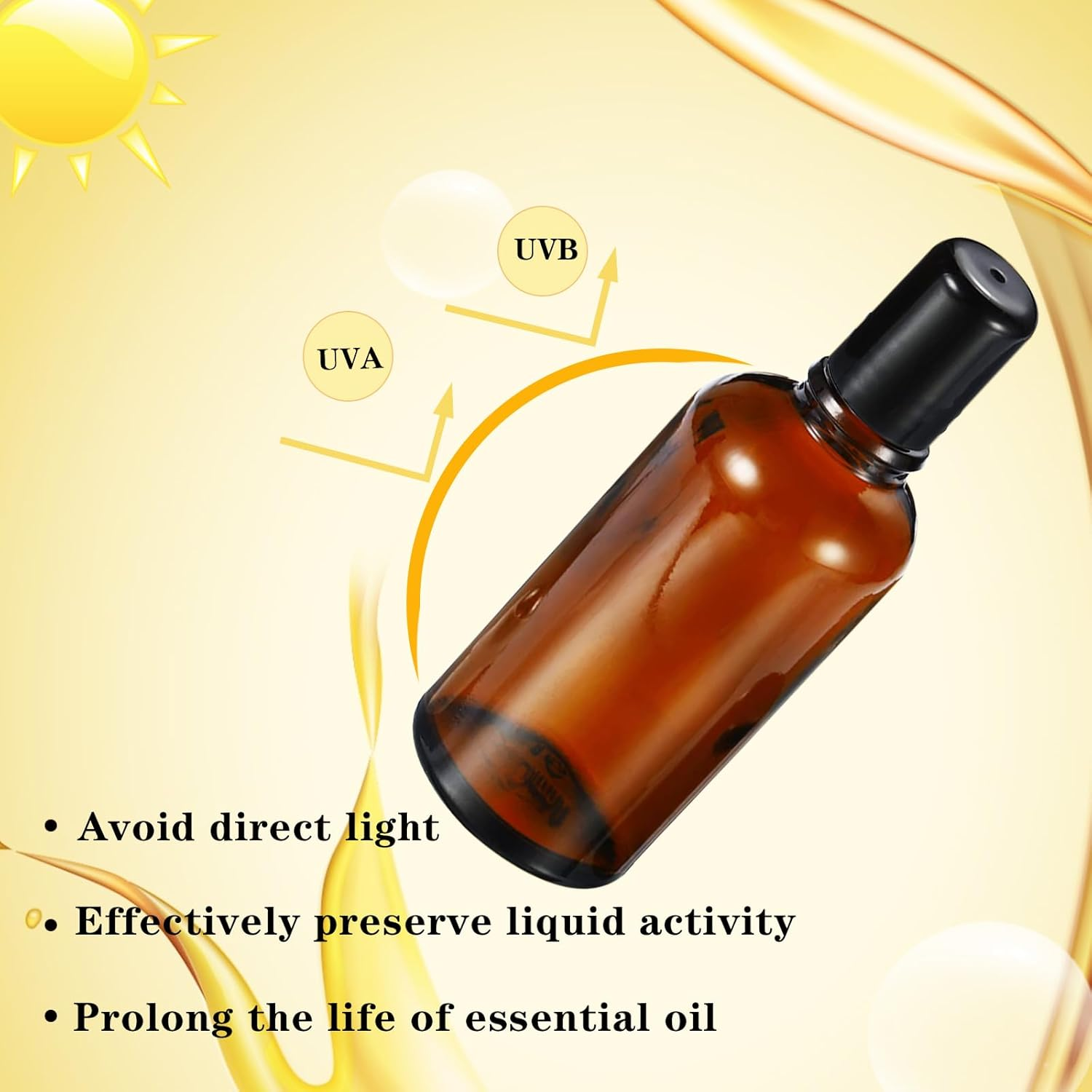 HEYLEAYAR 100ML Roller Bottles for Essential Oil, 3 Pack Empty Amber Glass Roller Bottle for Perfume Oil, Roll on Bottles with Stainless Steel Roller Balls, Opener, Funnel and Dropper image number 6