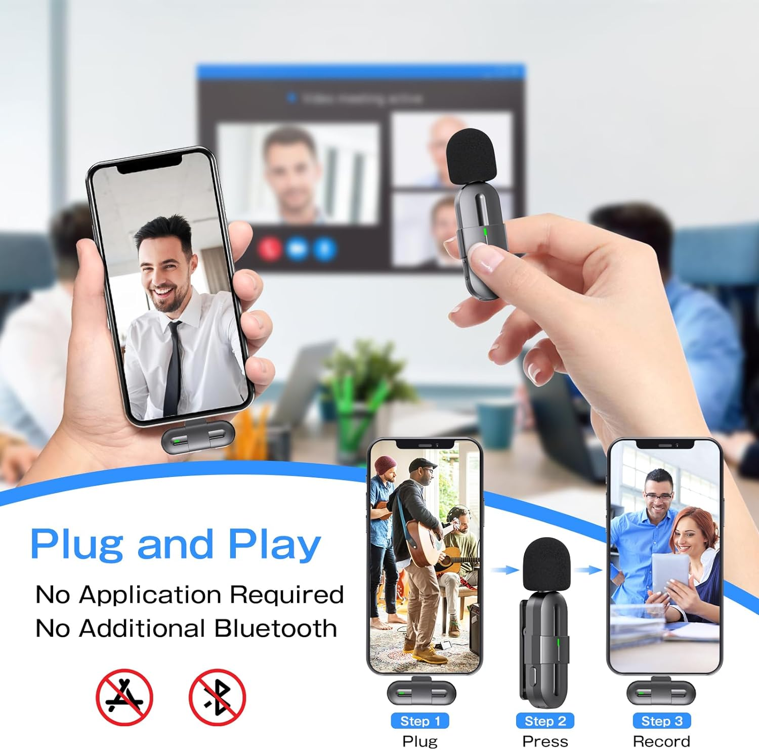 KINGONE Wireless Lavalier Microphone Plug & Play Wireless Microphone, Transmission Distance 20 Meters, Mini Mic for Interview/Podcast/Tiktok/Youtube/Vlog, Compatible with Iphone/Ipad/Android/Pc image number 4