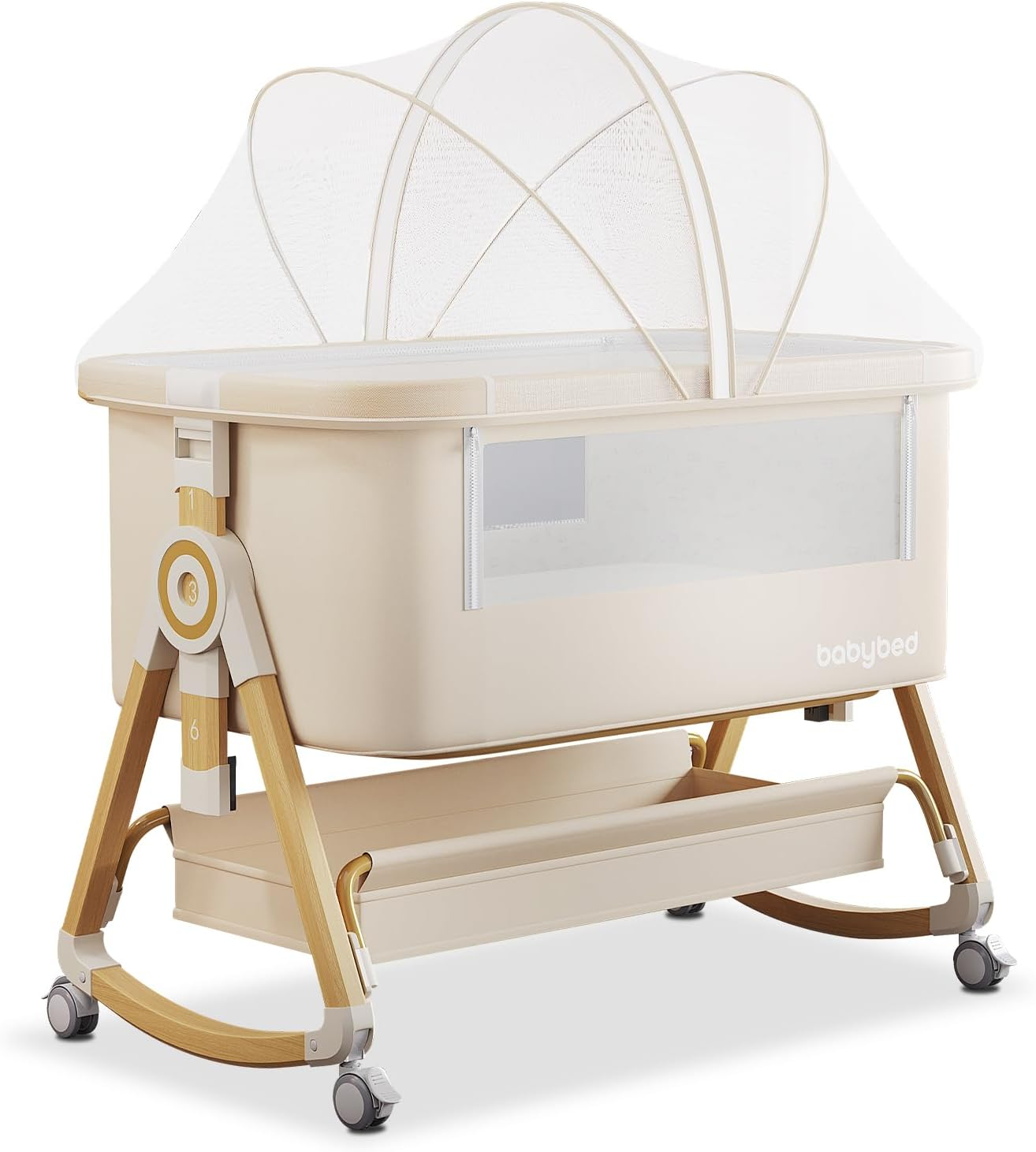 Adjustable 3 in 1 Baby Bassinets, Baby Bassinets Bedside Sleeper, Bedside Crib with Wheels, Storage Basket, Mosquito Netting,Portable Newborn/Crib image number 1