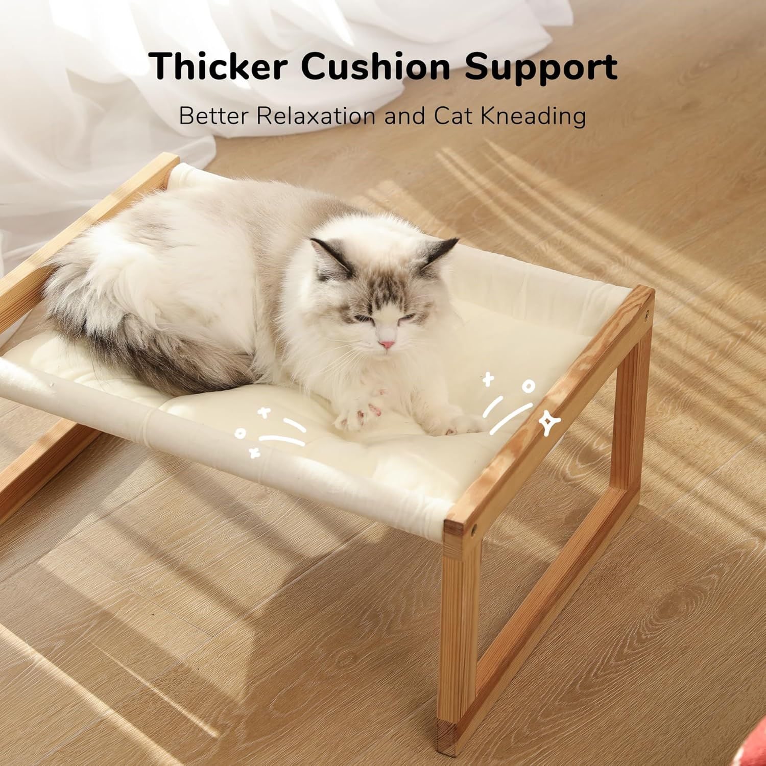 FUKUMARU Cat Bed, Plush Velvet Cat Beds for Indoor Cats, Wooden Cat Hammock, 20 X 16 Inch Cat Couch, Suitable for Cats, Puppy, Bunny, Rabbit, Kitten & Small Animal (CH02) image number 5