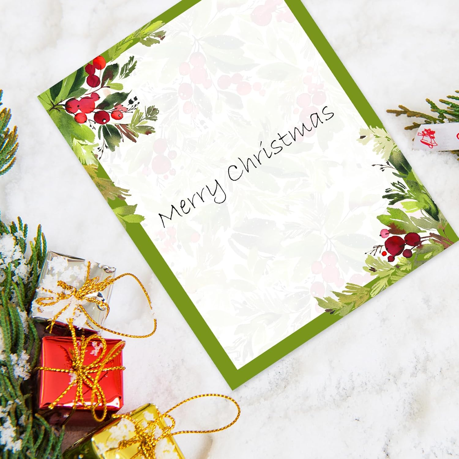 Anydesign 80 Sheet Christmas Stationary Paper Xmas Holly Leaves Letterhead Letter Writing Paper for Holiday Notes Greeting Cards Invitations Office School Printing, 8.5 X 11 Inch