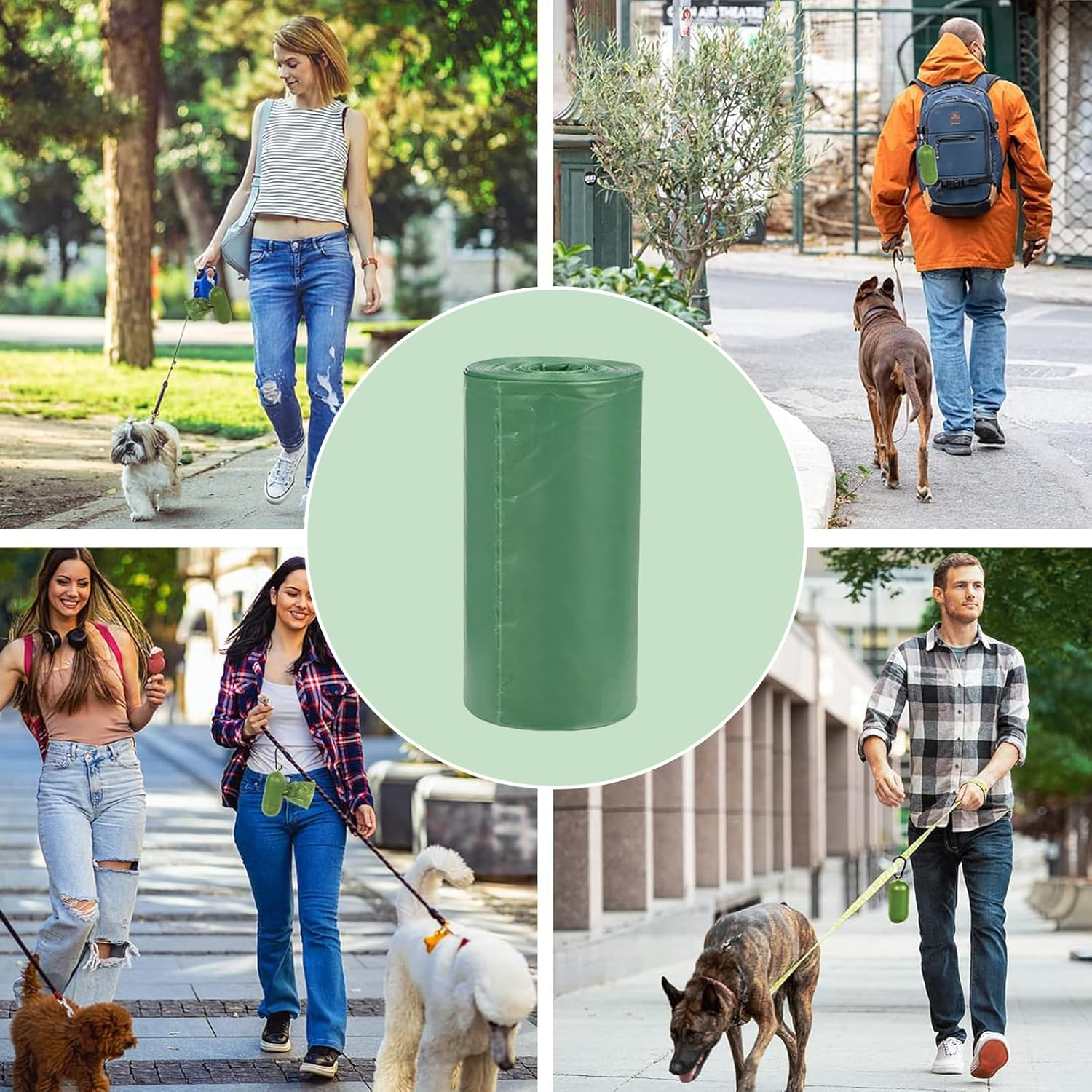 RTRTGS Pack of 150 Dog Waste Bags, Dog Bags, Waste Bags for Dogs - 30 X 21.5 Cm, Polyethylene Material, Portable - Green (10 Rolls, 15 per Roll) image number 1