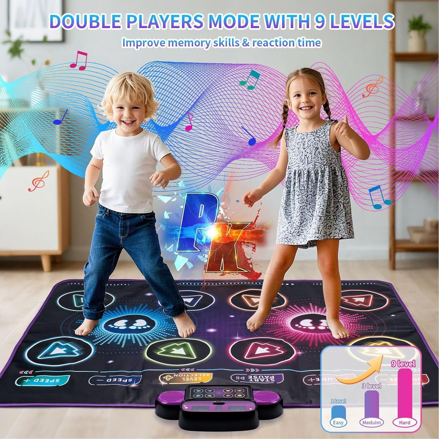 Dance Mat, Double Player Electronic Dance Mat for Kids Adults Toddlers, Interactive Dancing Game Pad, Music Playmat for Girls Boys 5 6 7 8 9 10 11 12 Year Old image number 2